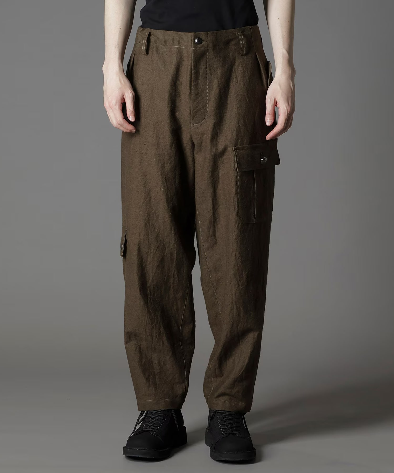 COTTON FLAX MOLESKIN POCKET SLIM PANTS