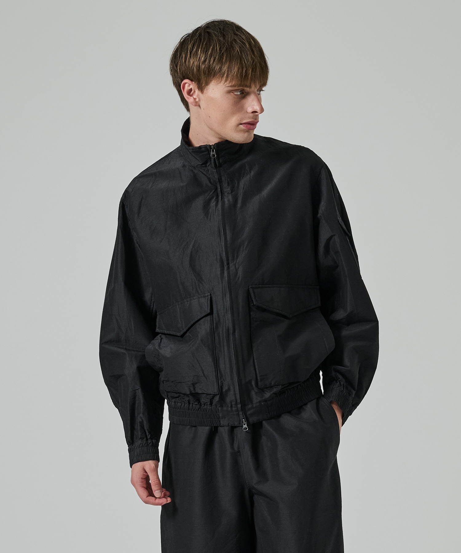 ウールシルク高密度タイプライター / フライトジャケット, Chambray Black