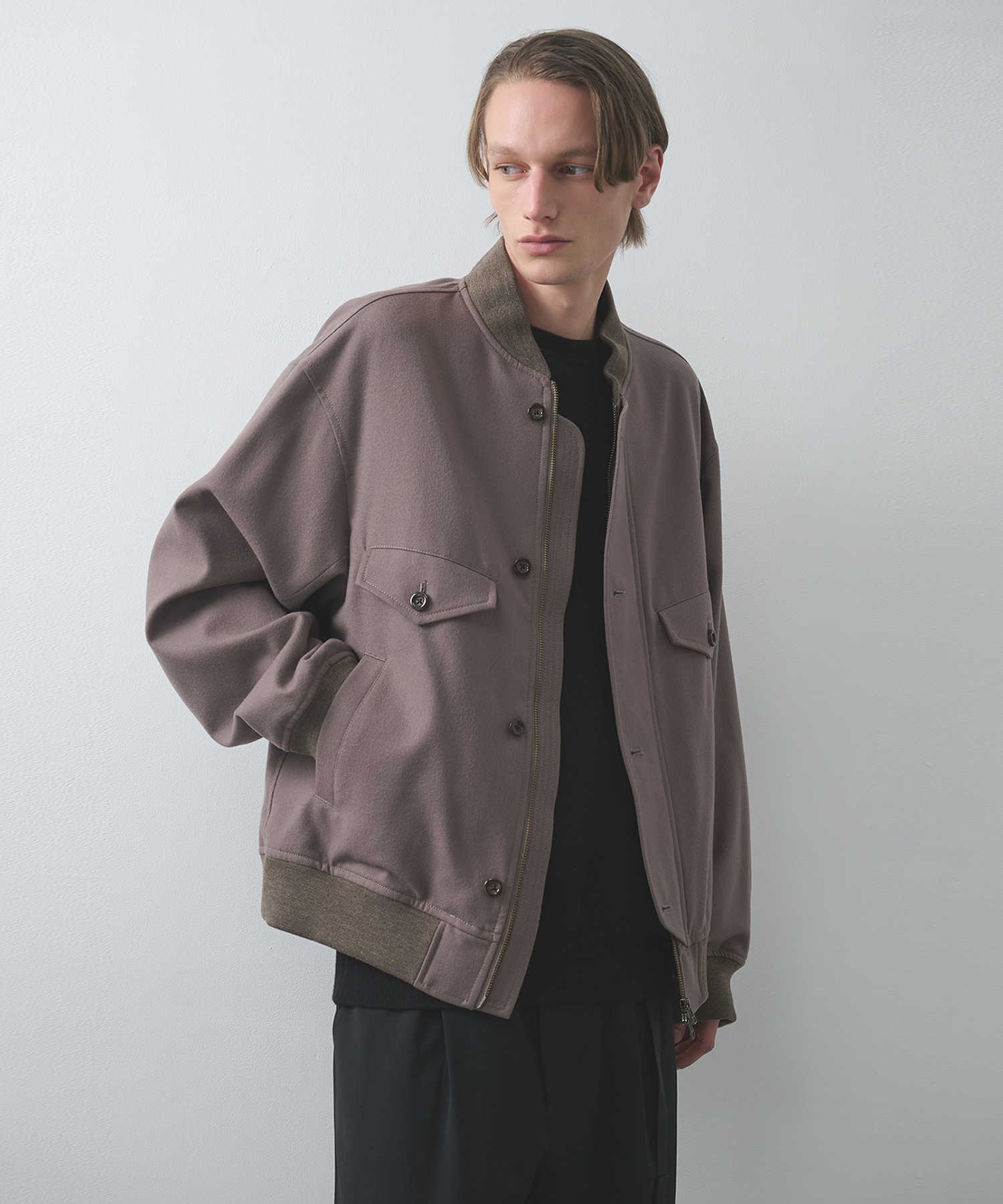 4 Pockets Zip-up Rib Blouson