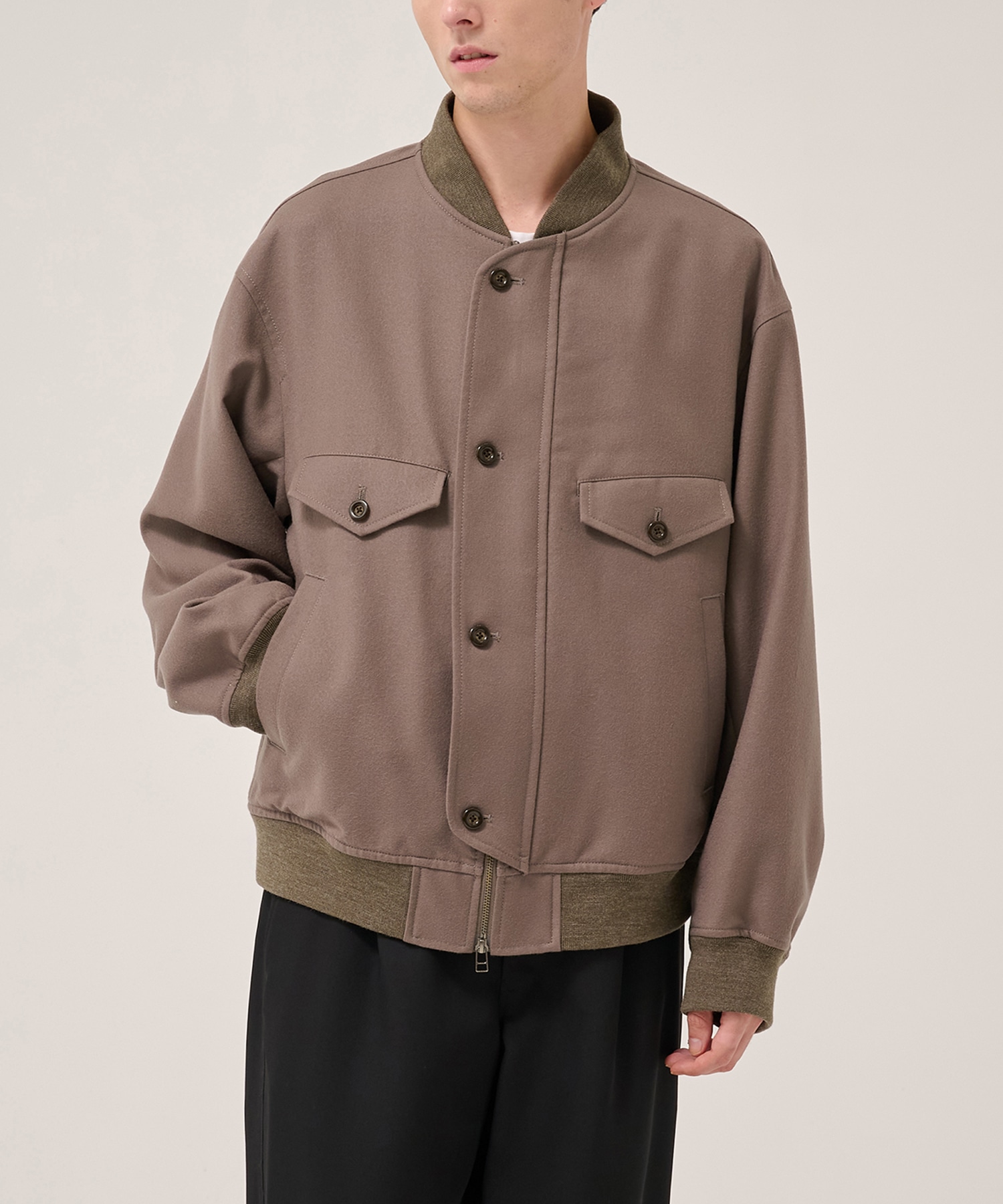 4 Pockets Zip-up Rib Blouson