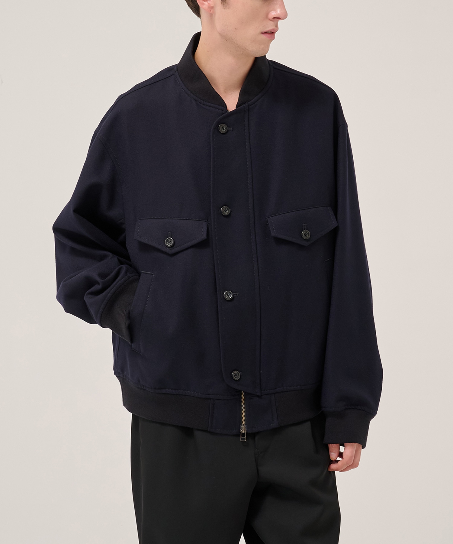 4 Pockets Zip-up Rib Blouson