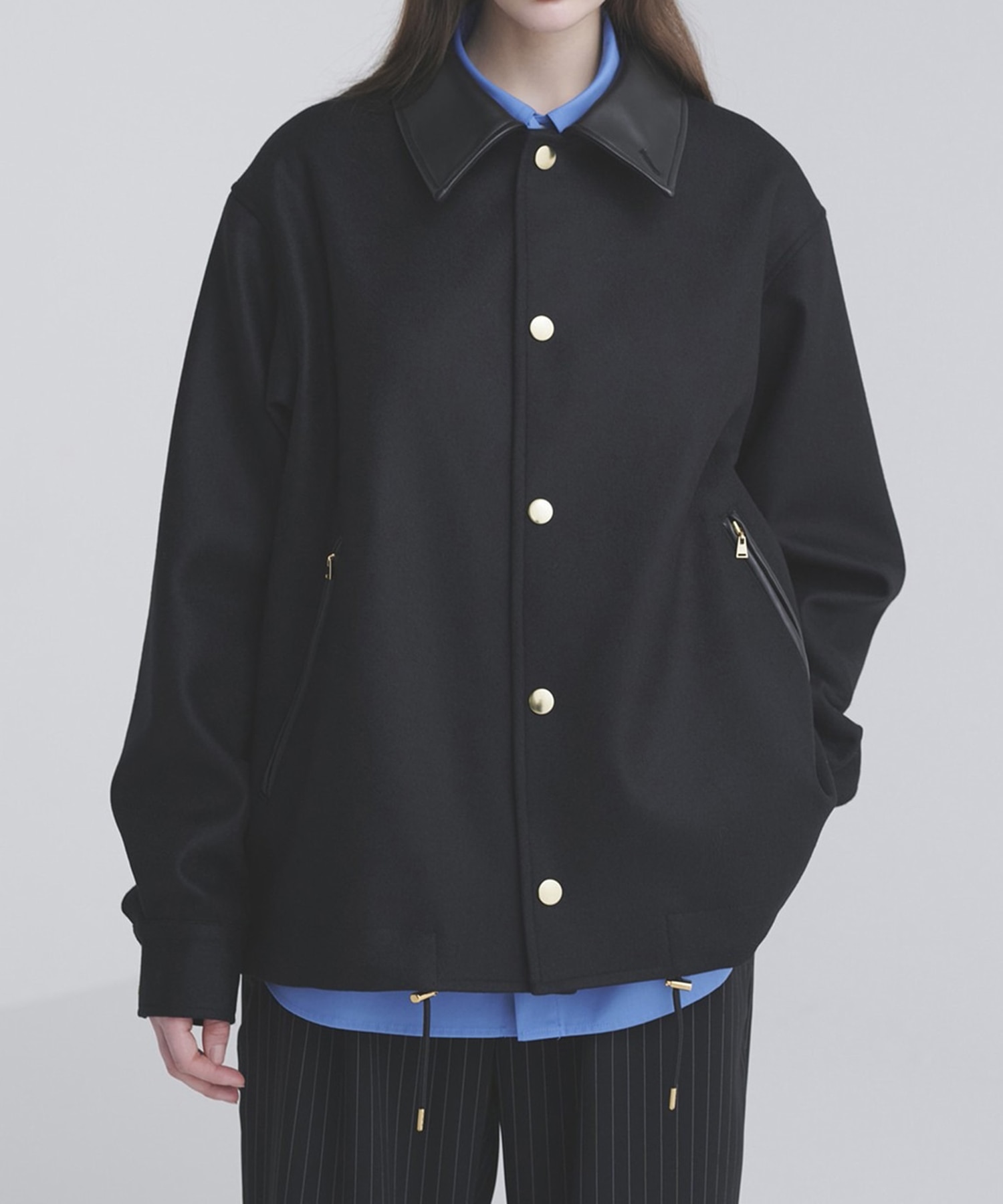 Chambray Gabardine Dot Button Coach Jacket