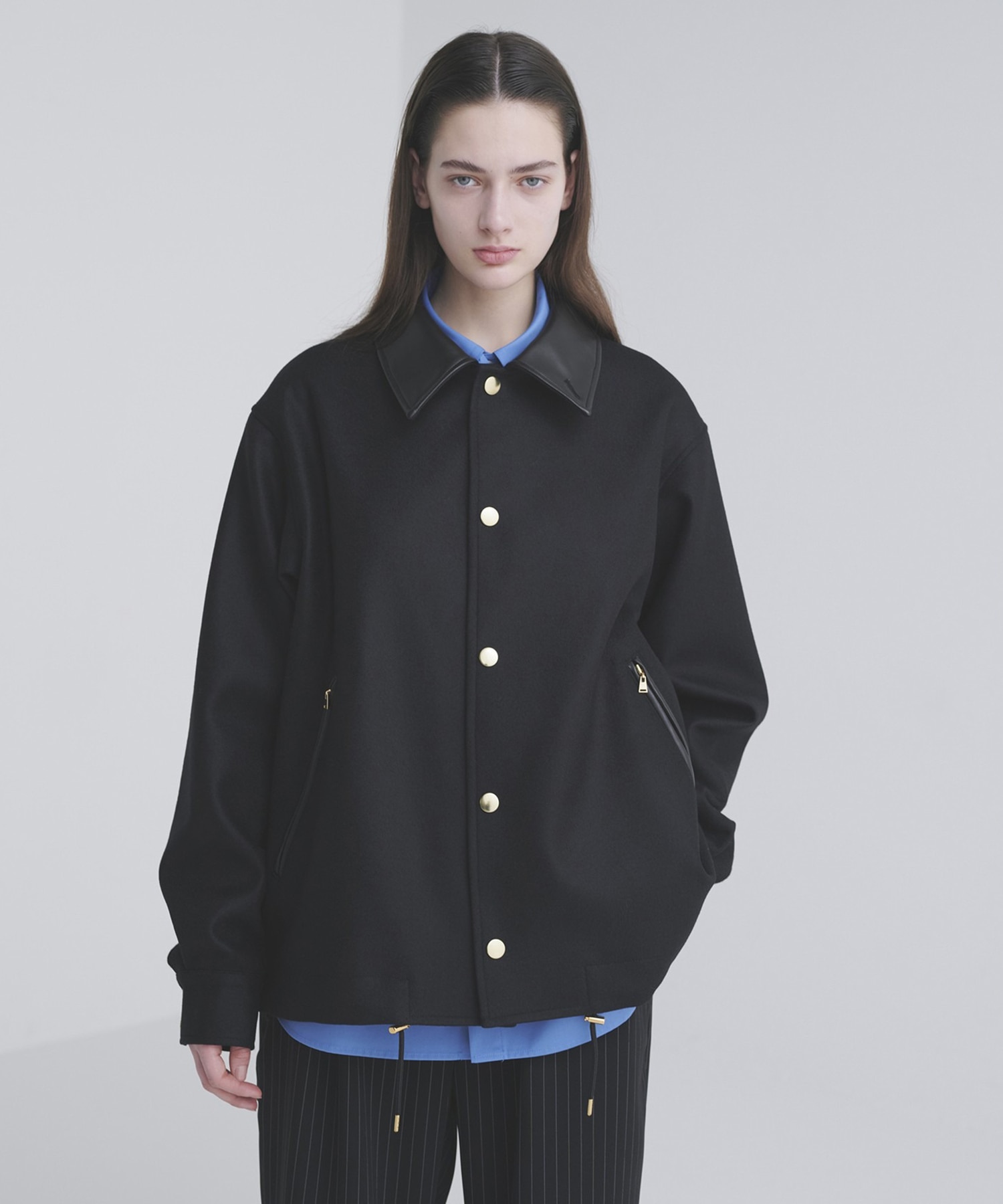 Chambray Gabardine Dot Button Coach Jacket