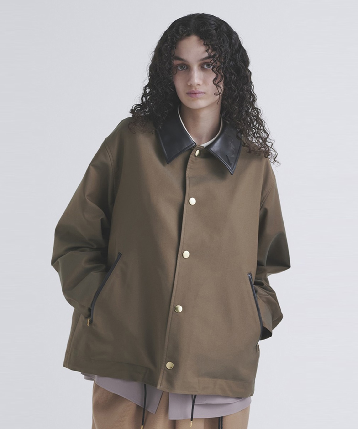 Chambray Gabardine Dot Button Coach Jacket
