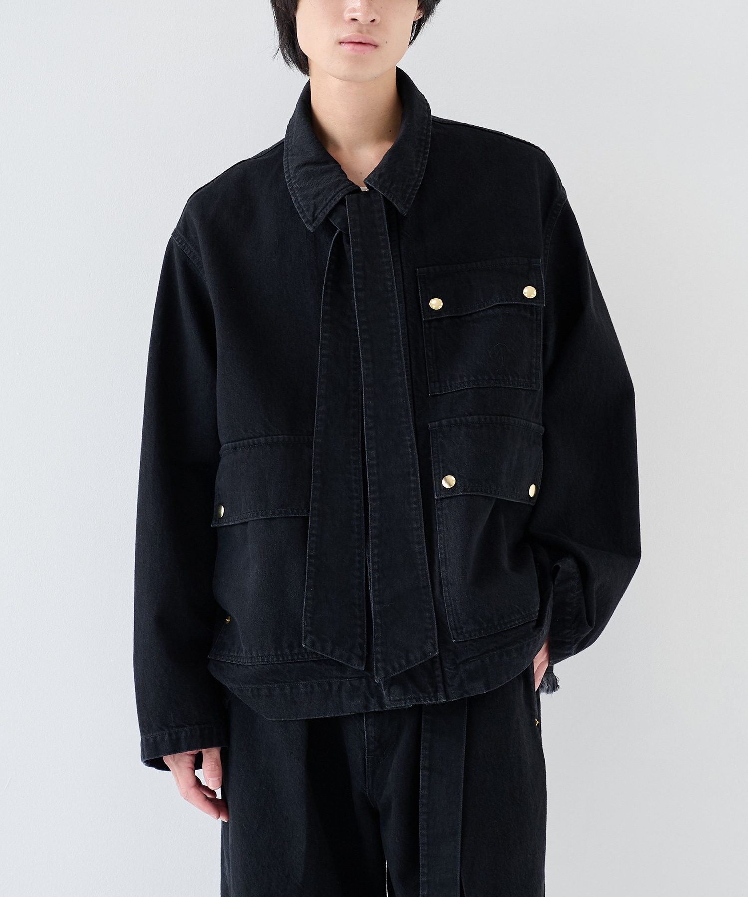 Big Flap Pocket Bow Tie Denim Jacket