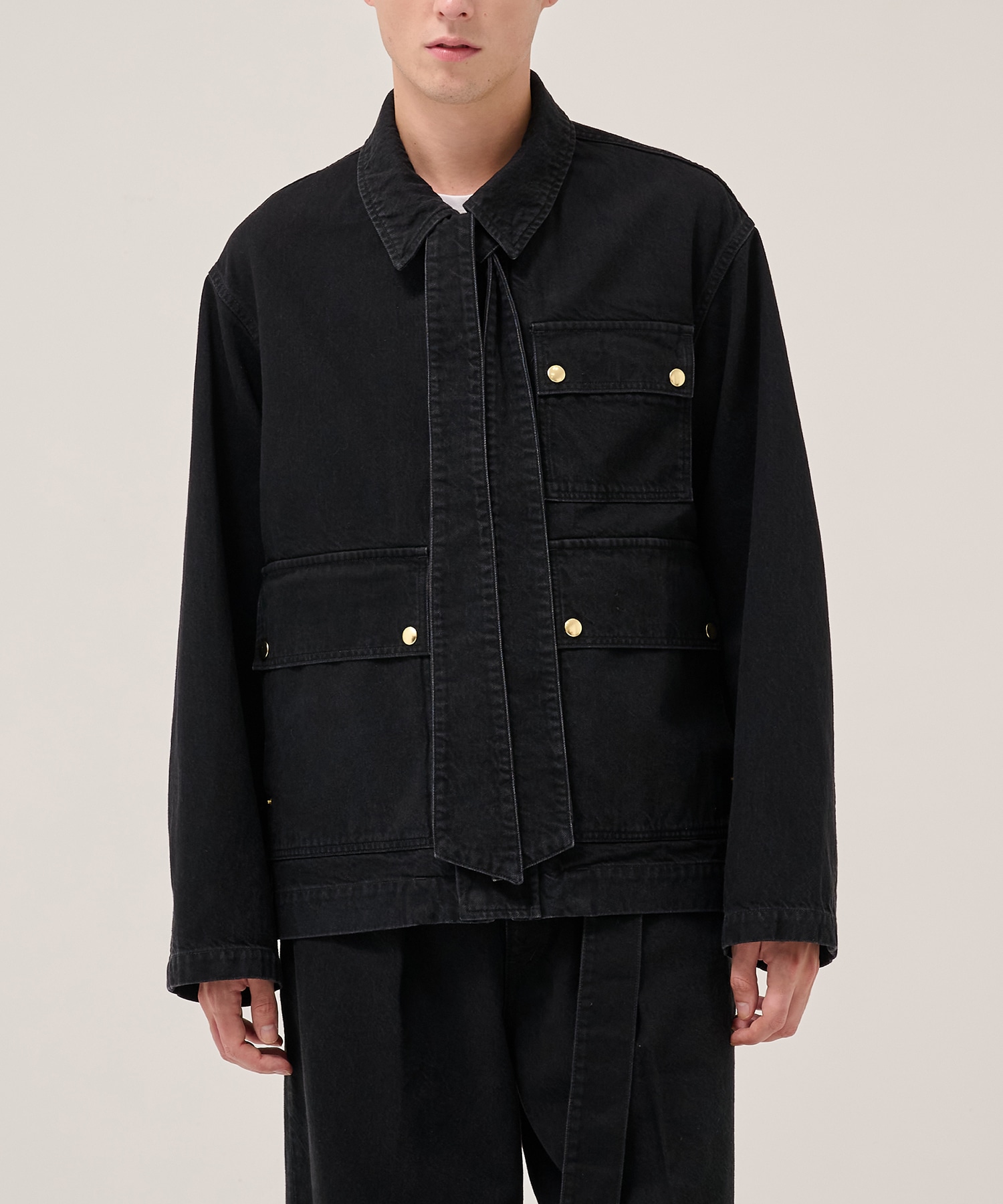 Big Flap Pocket Bow Tie Denim Jacket