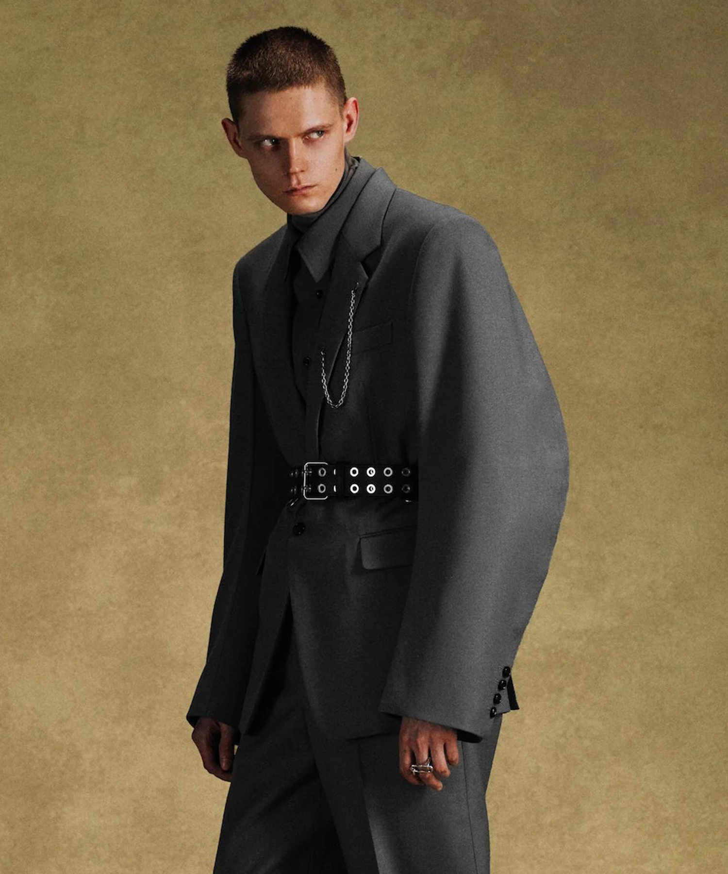 WOOL BARATHEA MASSIVE ROUNDED SLEEVE SINGLE BREASTED JACKET