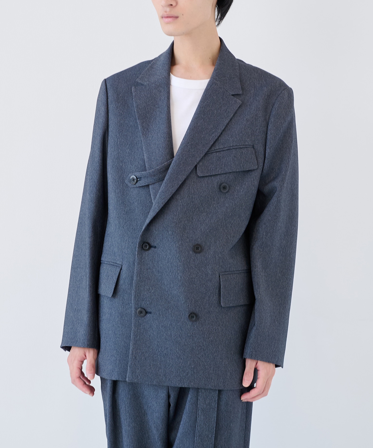 Faux Denim Slant Belt Tailored Jacket