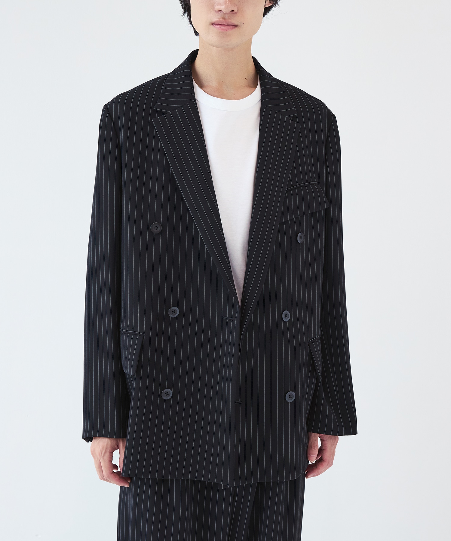 Stripe Double Cloth Slant Belt Tailored Jacket