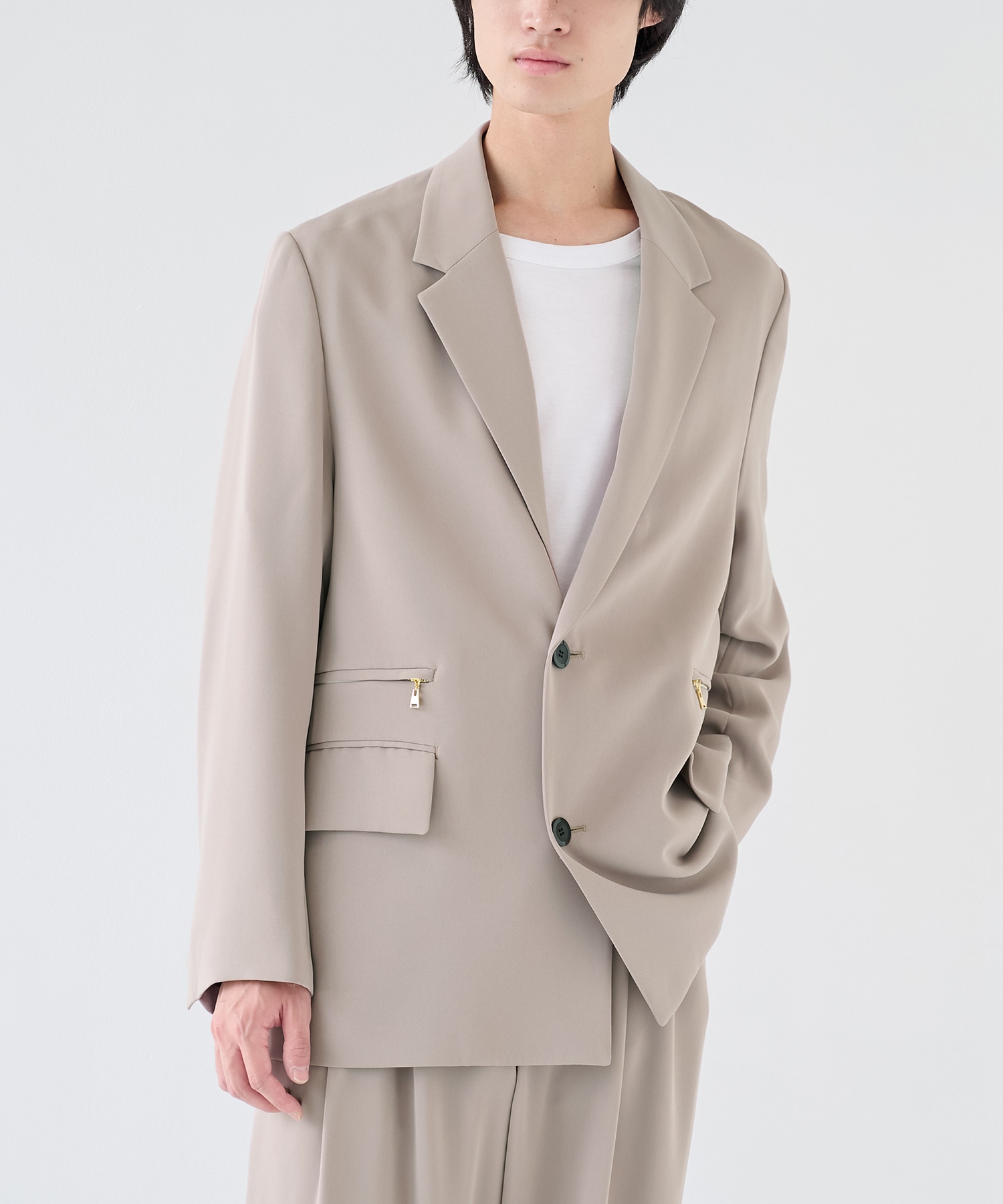 CULLNI 半袖ジャケット　カーキ 50%OFF【CULLNI(クルニ)】Eco Fur & Melton Half Zip Up Short