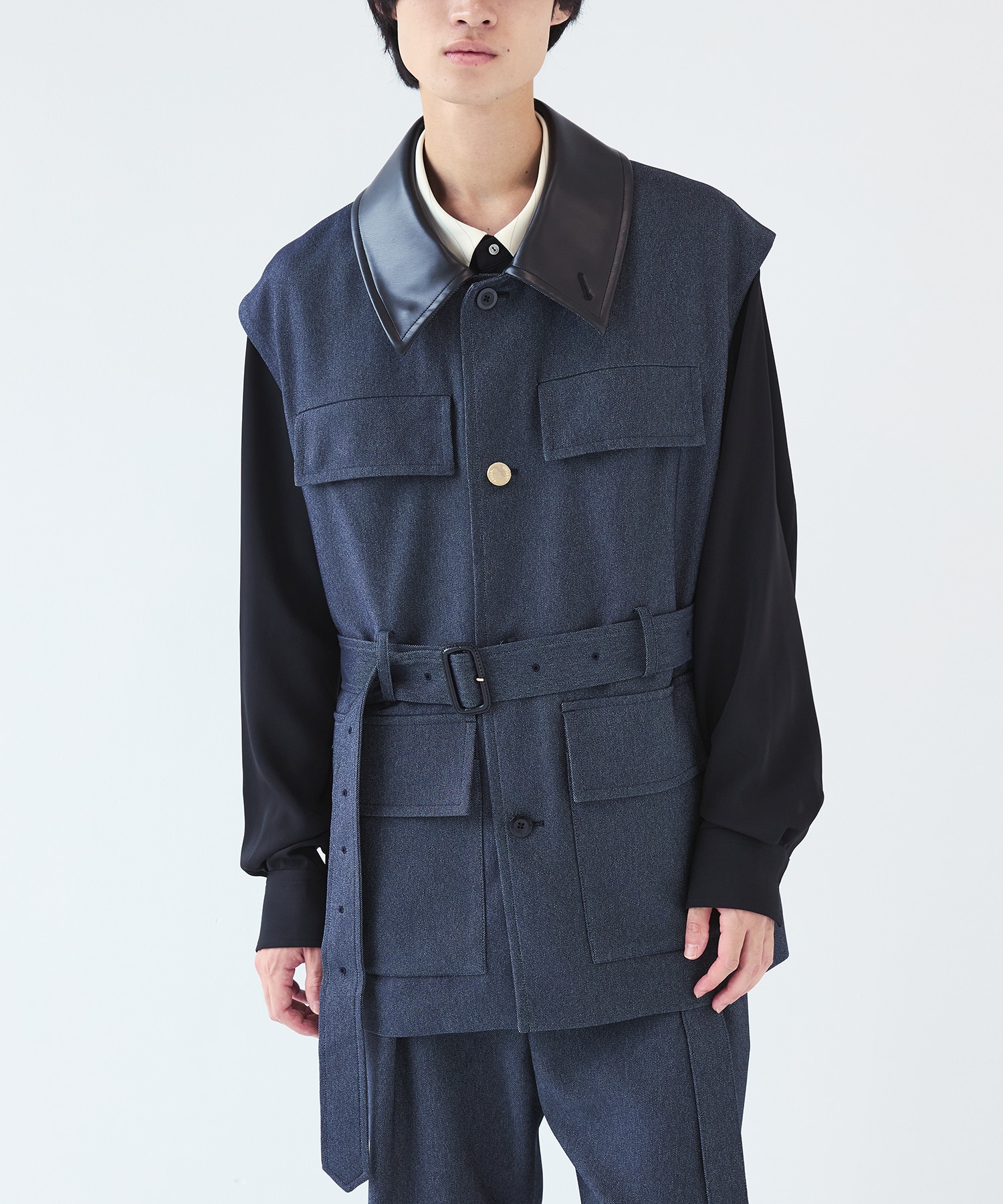 Faux Denim Safari Vest