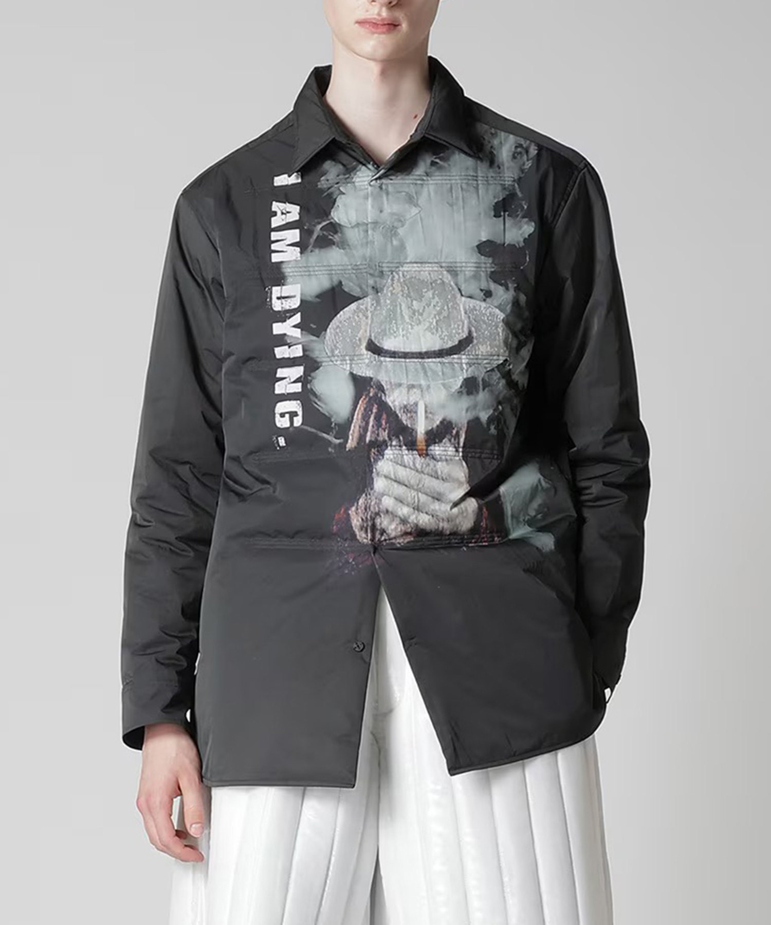 TOBACCO OLD MAN PRINTED PADDED BLOUSE