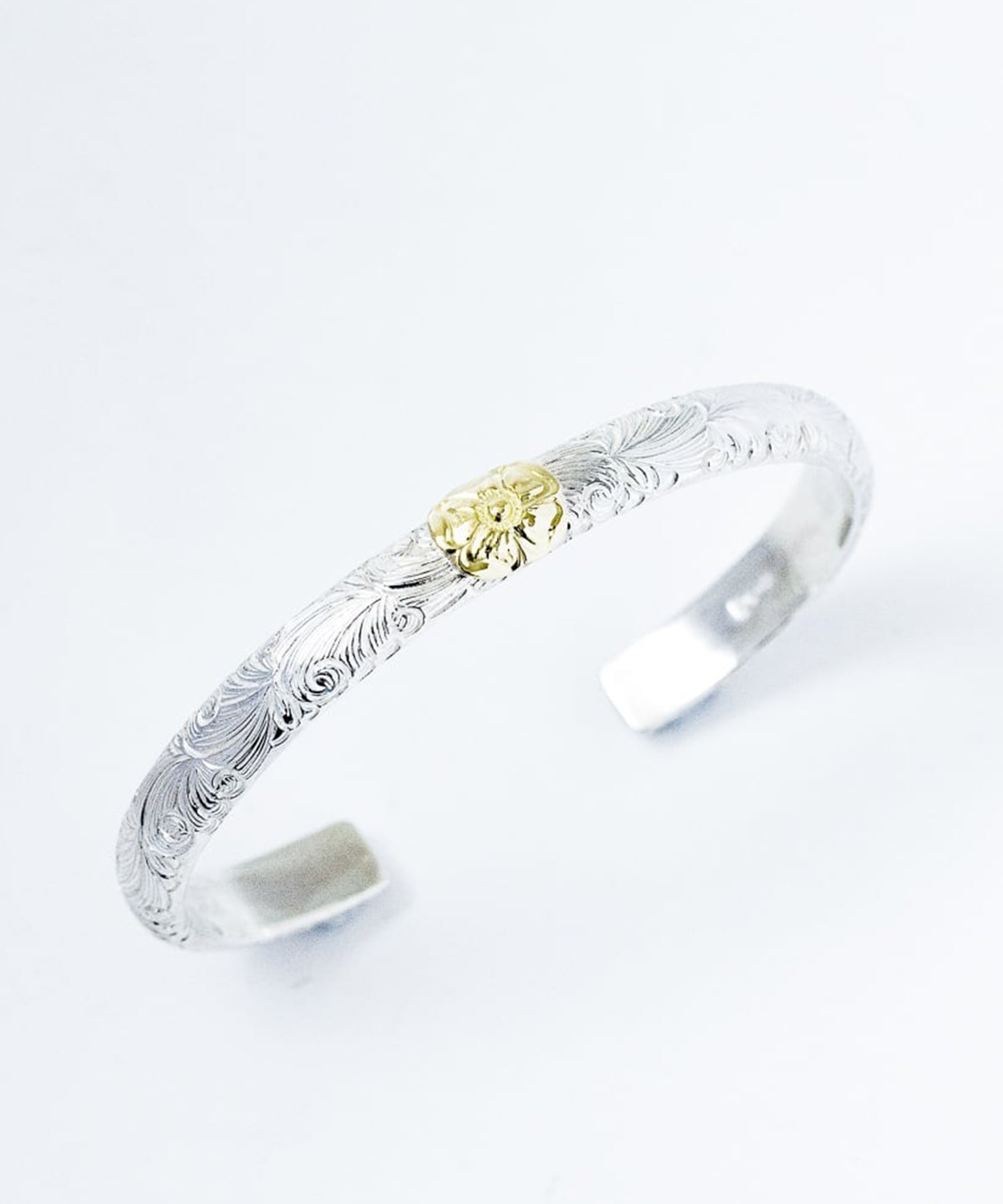 BN-077 7mm Arabesque half round bangle K18 Wild Rose