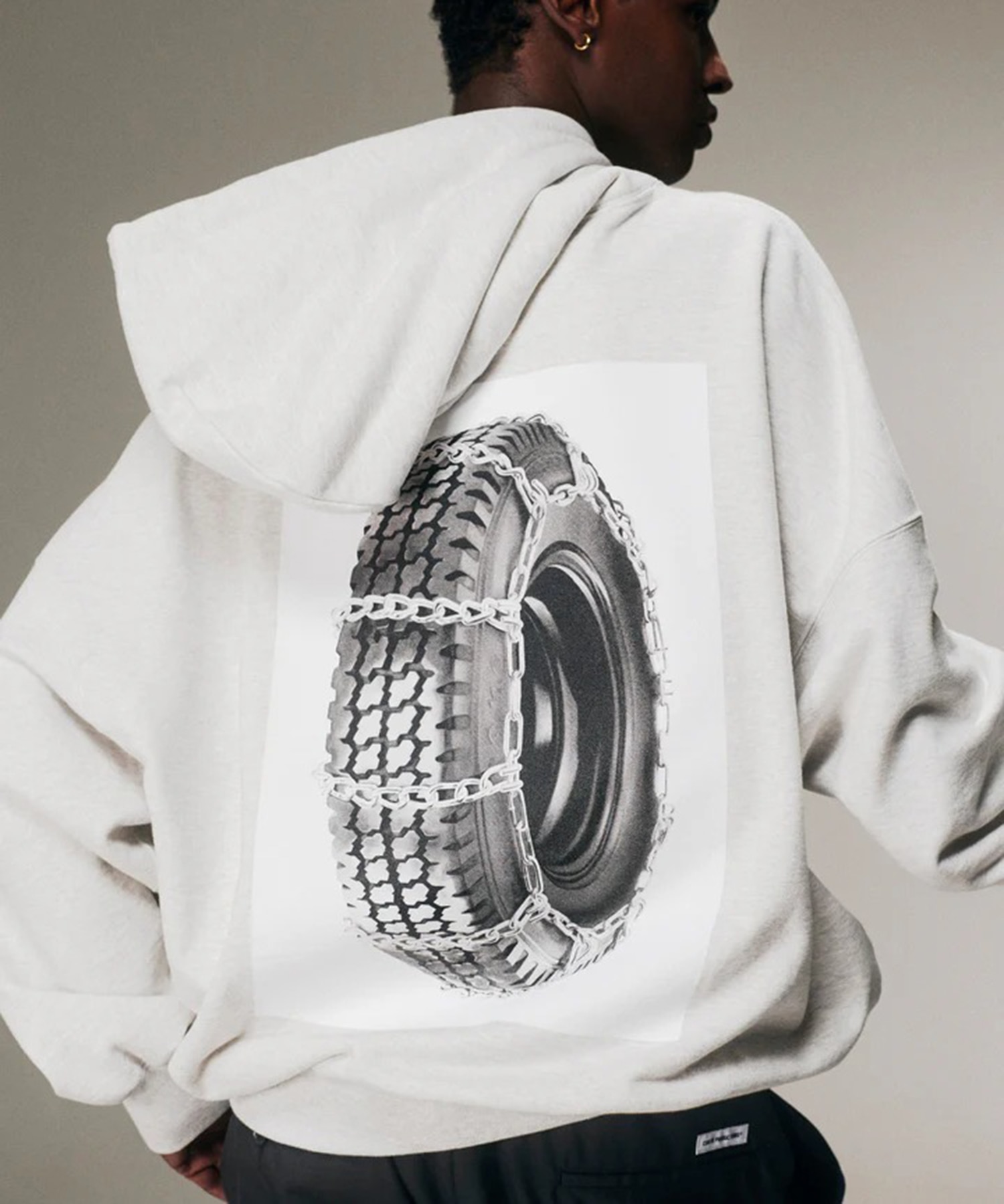 Print Sweat Zip Hoodie Tire with Chains