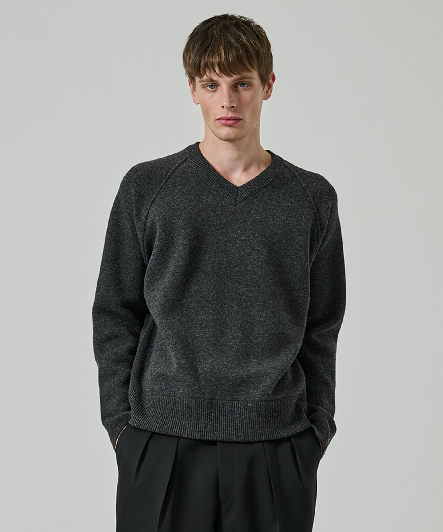 RERACS RAGLAN V NECK PULLOVER KNIT