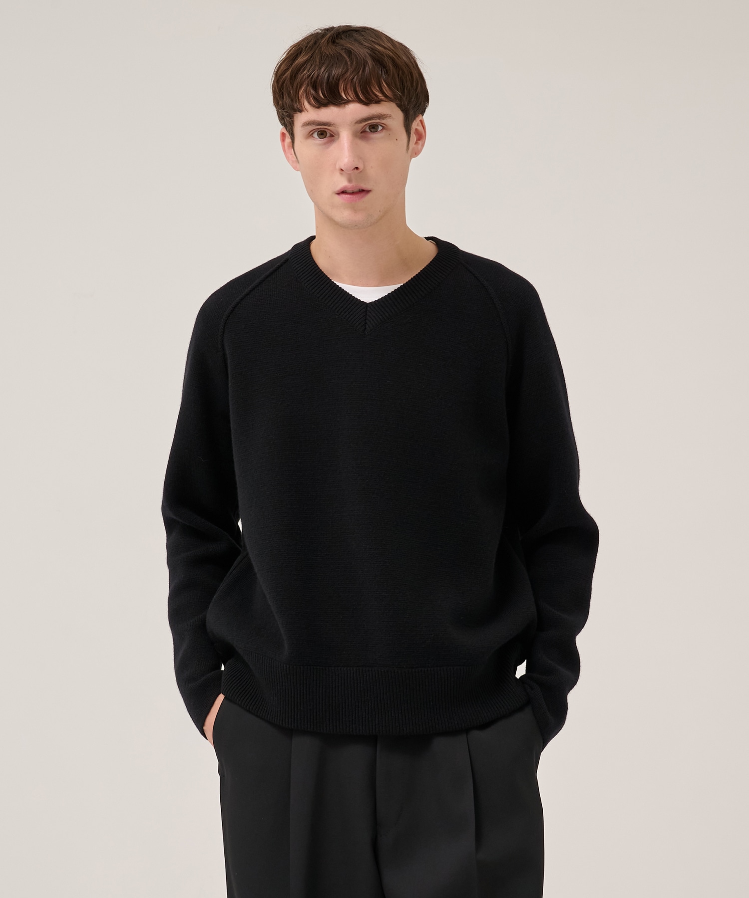 RERACS RAGLAN V NECK PULLOVER KNIT