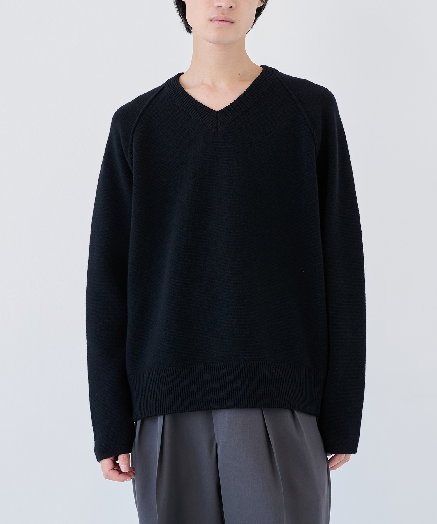 RERACS RAGLAN V NECK PULLOVER KNIT