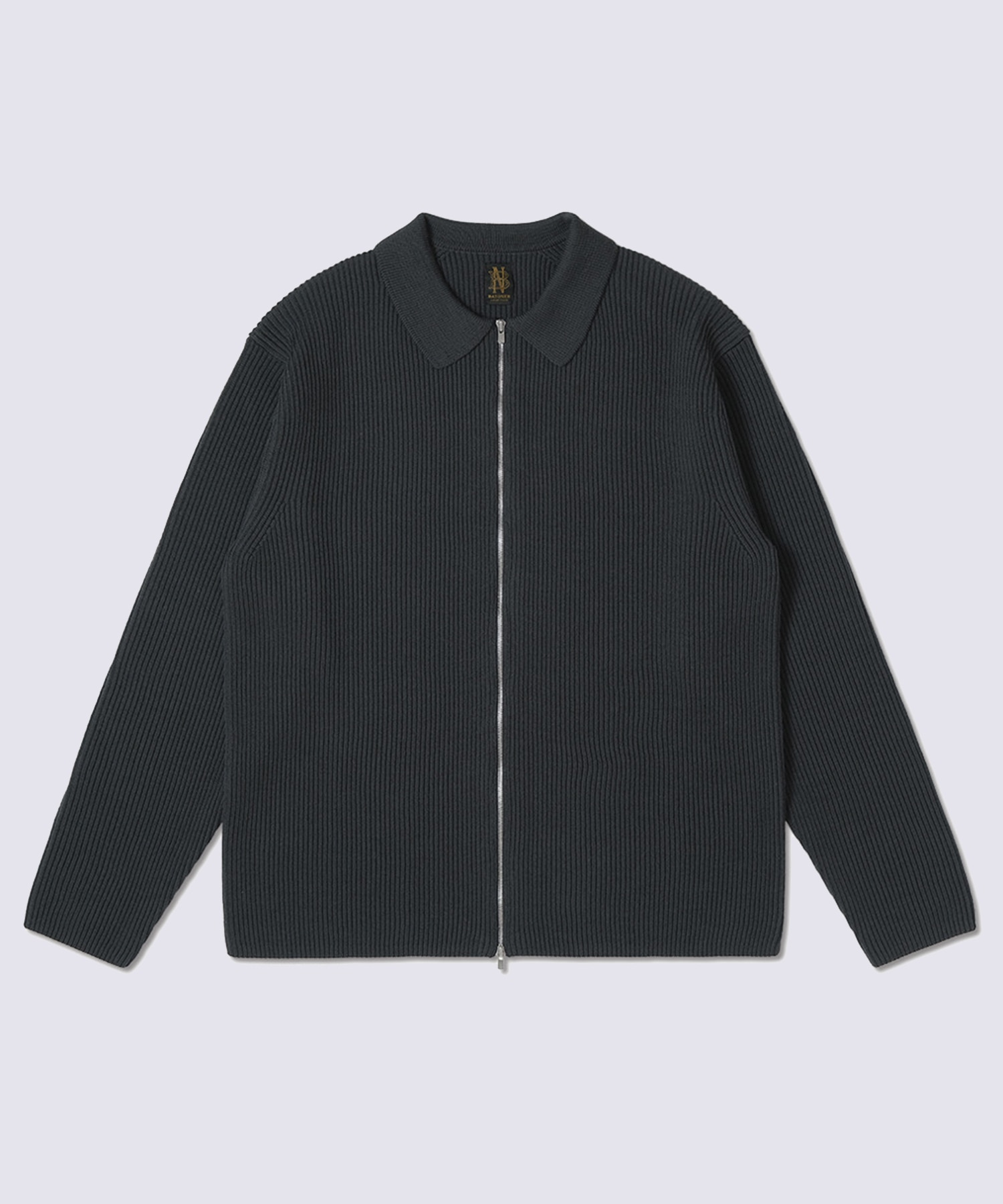 SOLID WOOL RIB POLO ZIP UP CARDIGAN