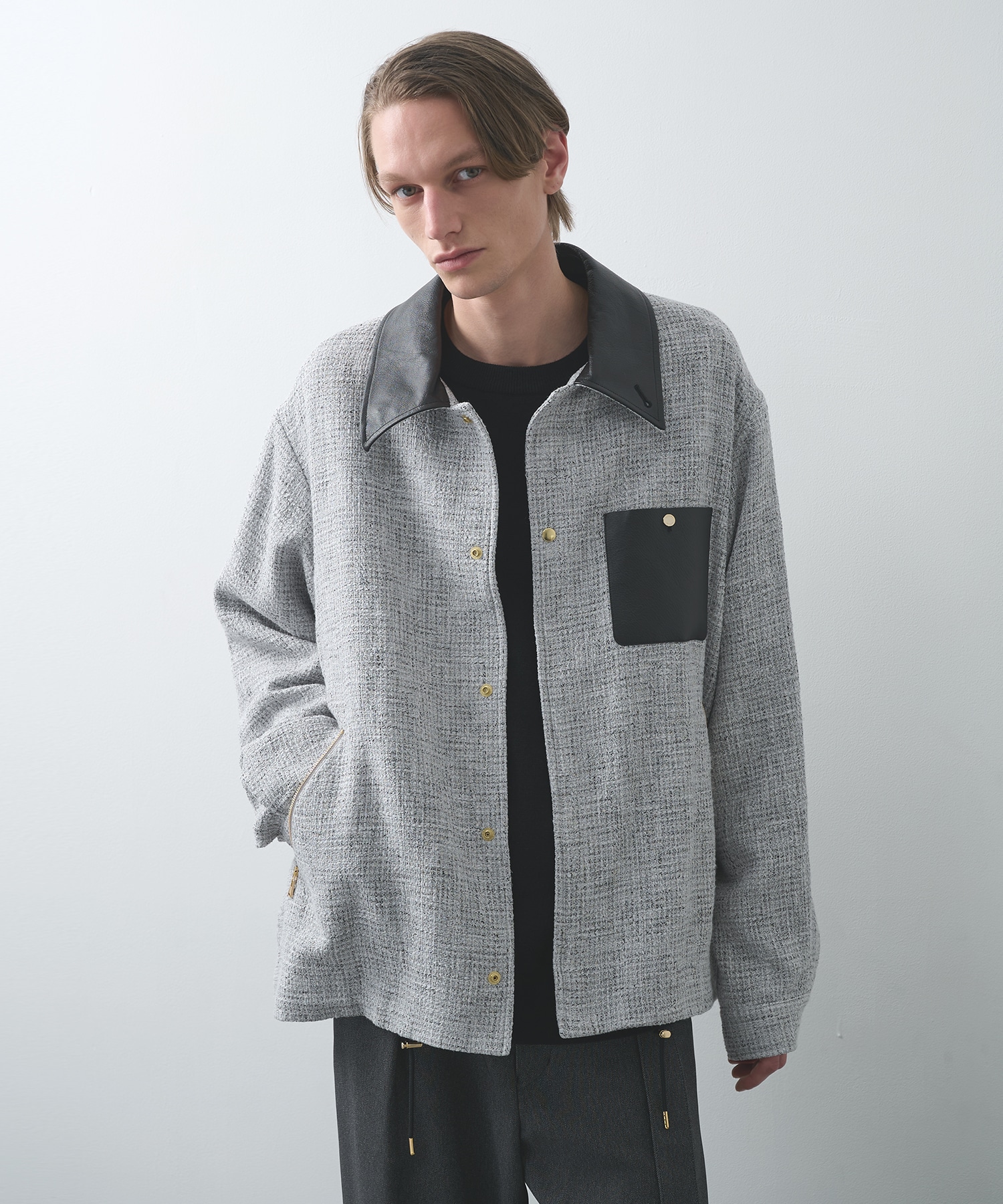 別注 Leather Pocket F.Tweed Coach Jacket