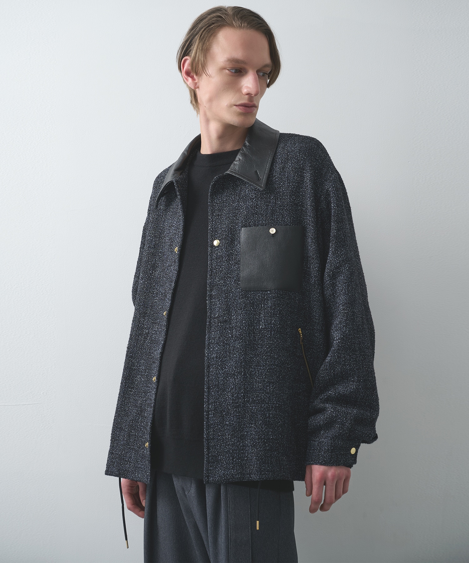 別注 Leather Pocket F.Tweed Coach Jacket