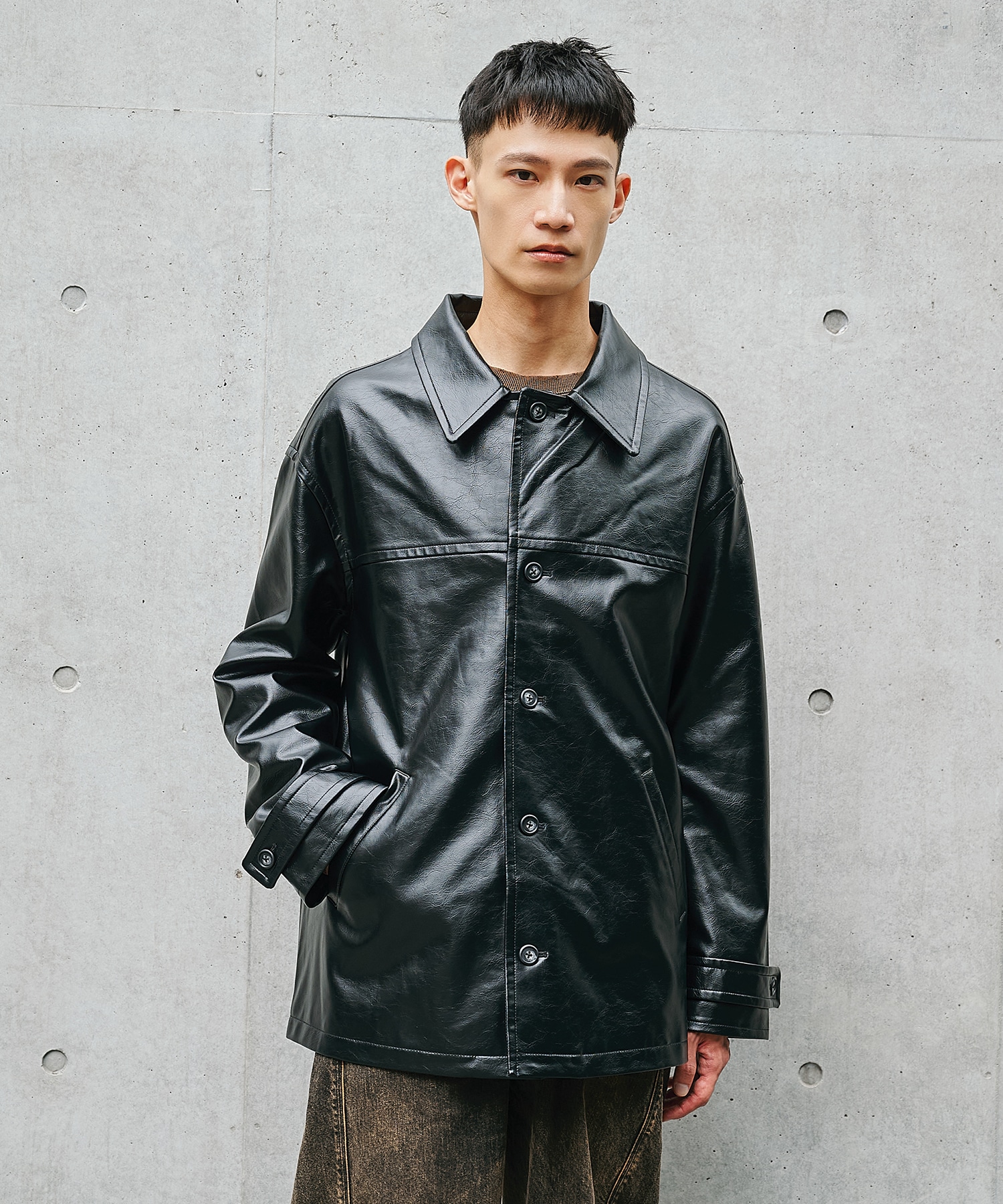 別注 FAKE LEATHER CAR COAT