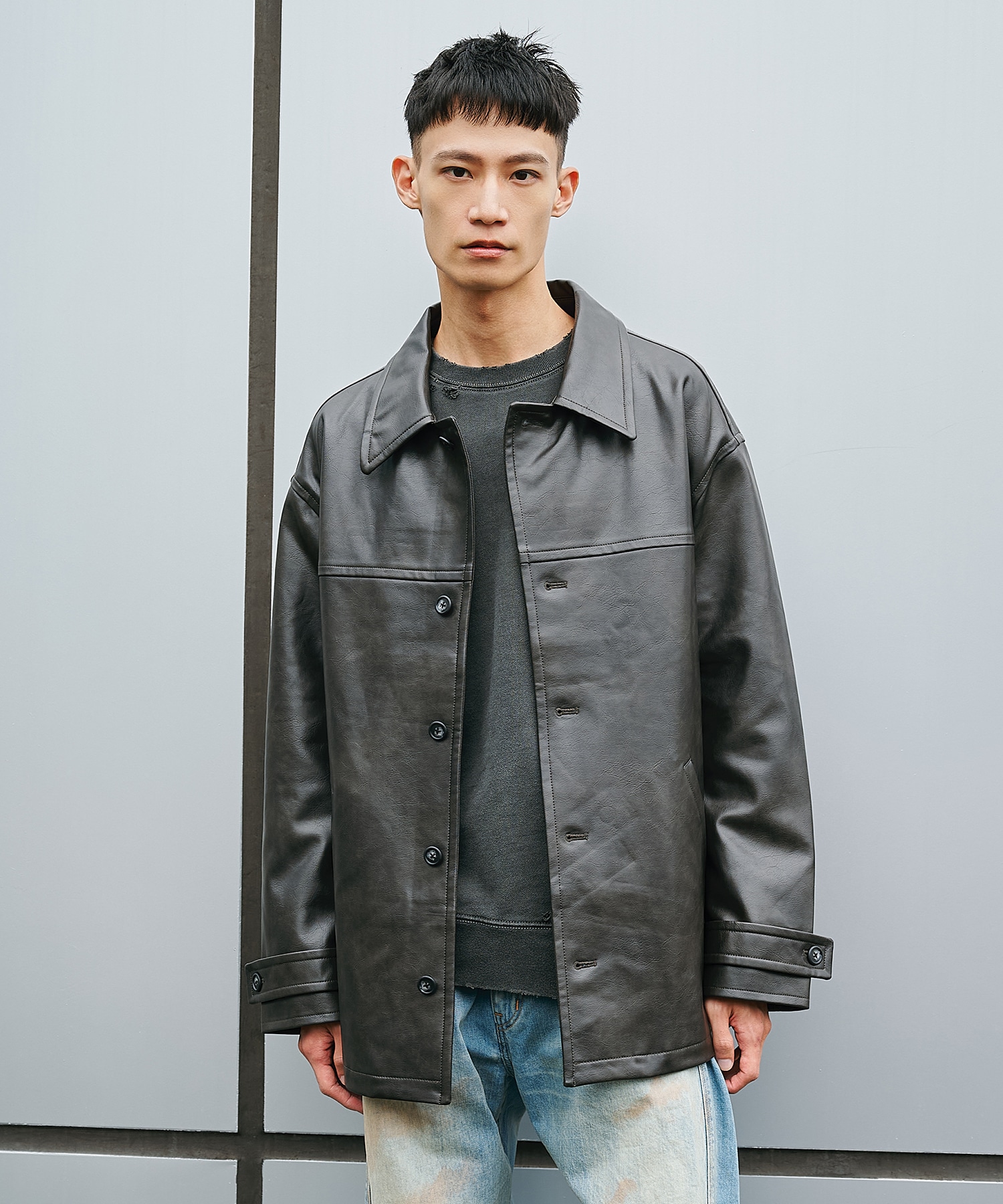 別注 FAKE LEATHER CAR COAT