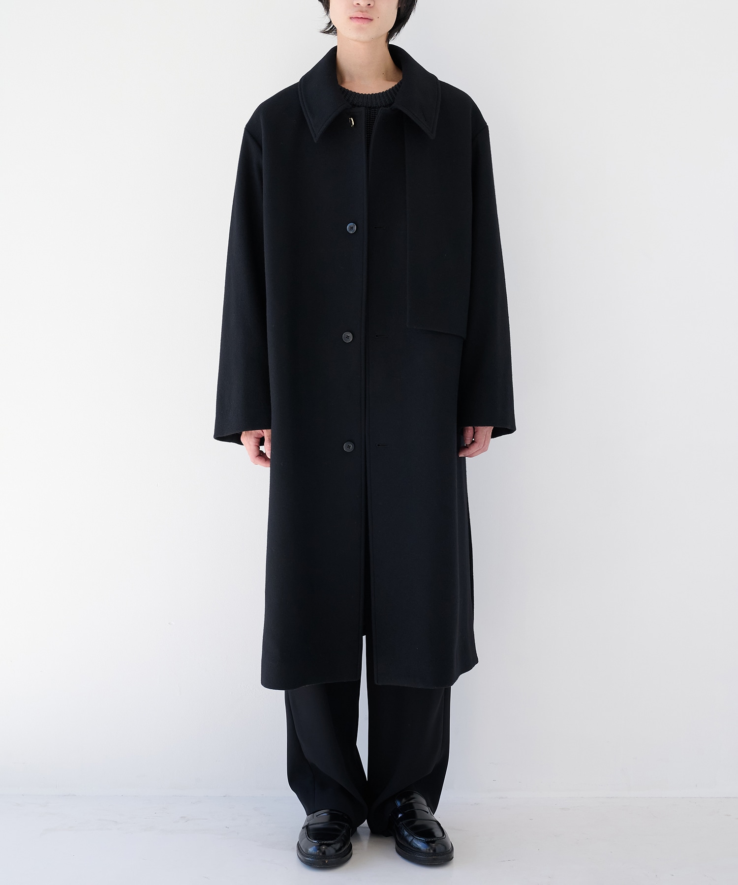 Lamb Wool Melton Layerd Long Coat