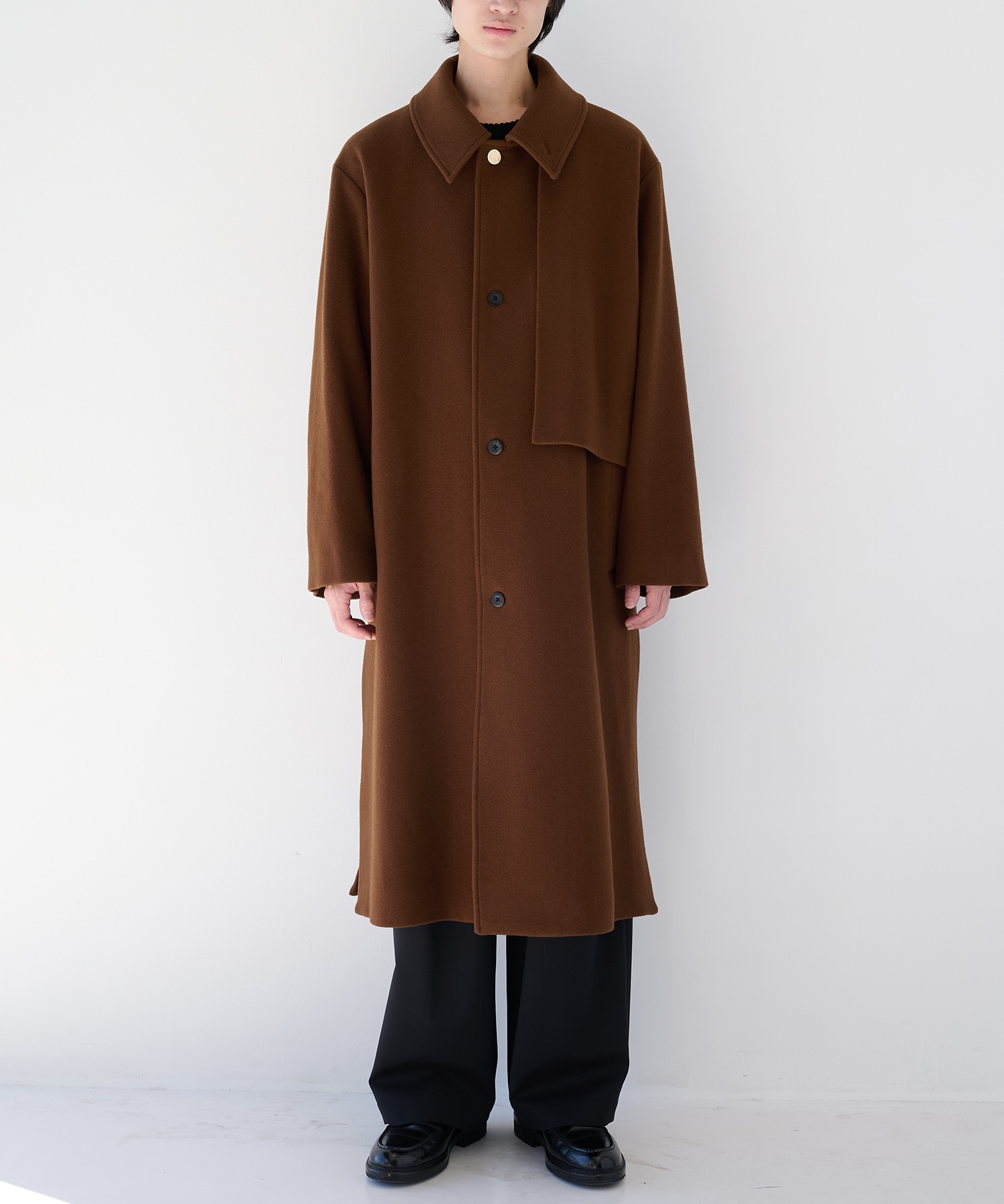 Lamb Wool Melton Layerd Long Coat