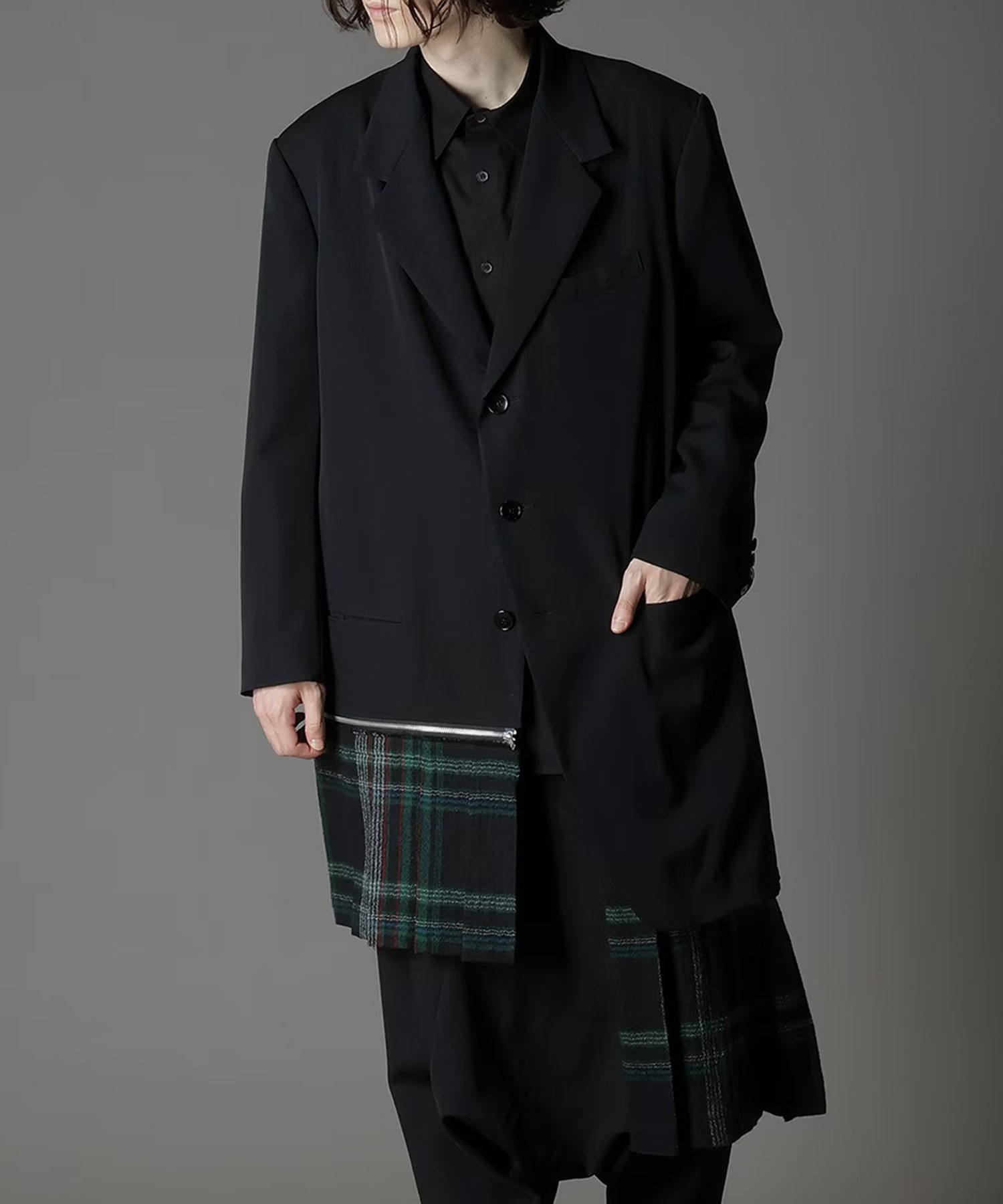 W/GABARDINE DOUBLE GAUZE RIGHT PLEATED JACKET