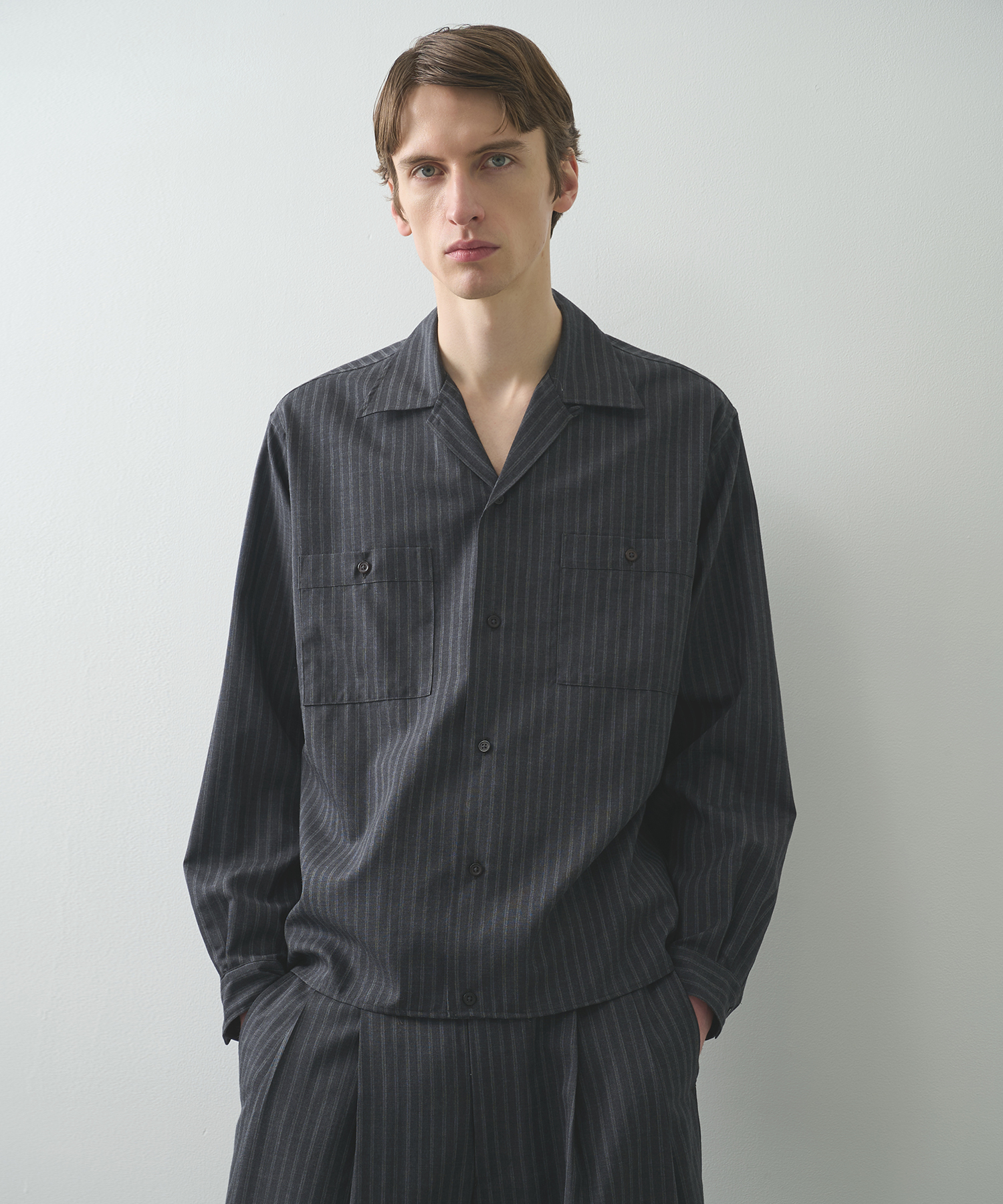 DOUBLE POCKET OPEN COLLAR SHIRT