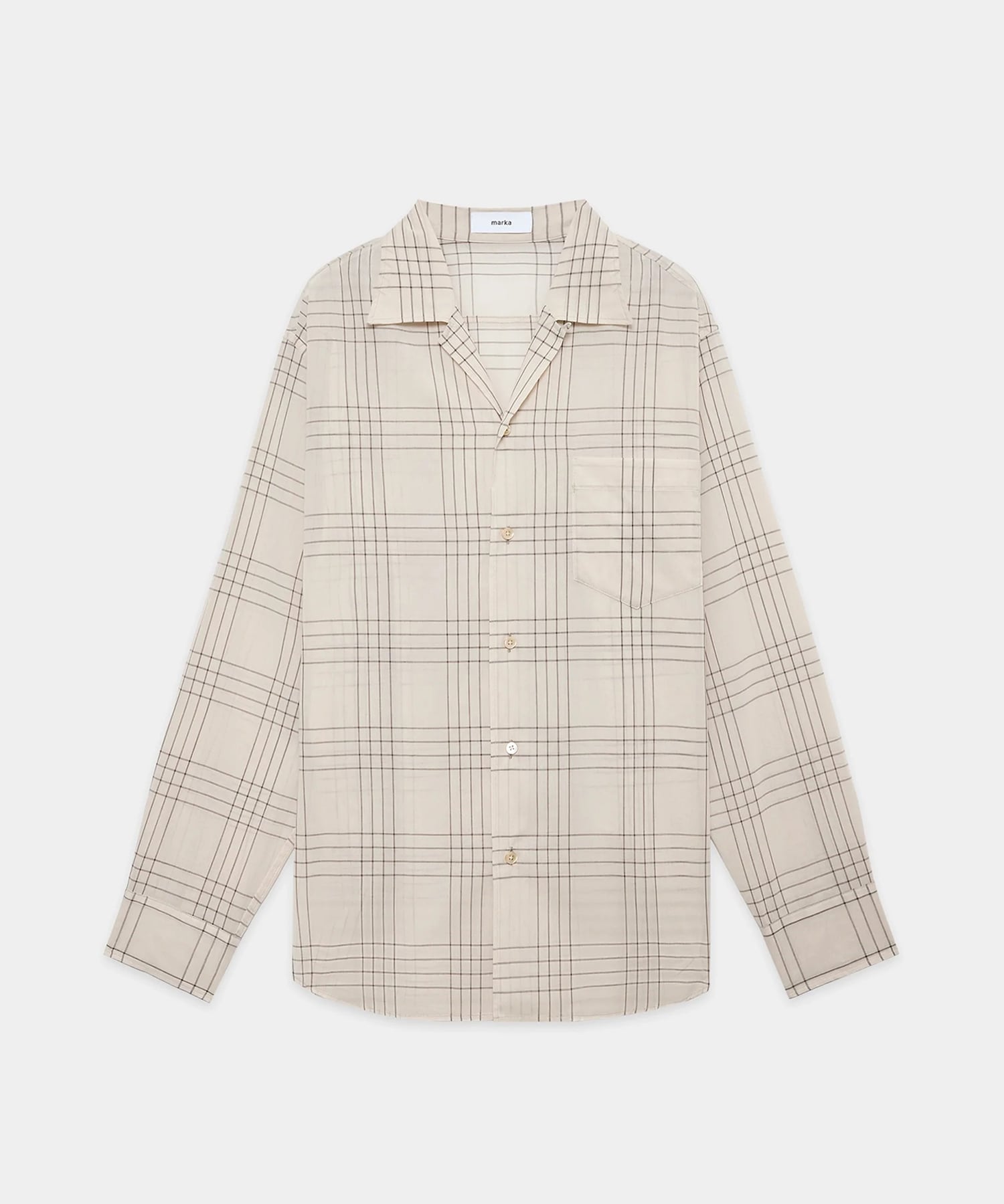 オーガニックコットン強撚チェックローン / オープンカラーL/Sシャツ