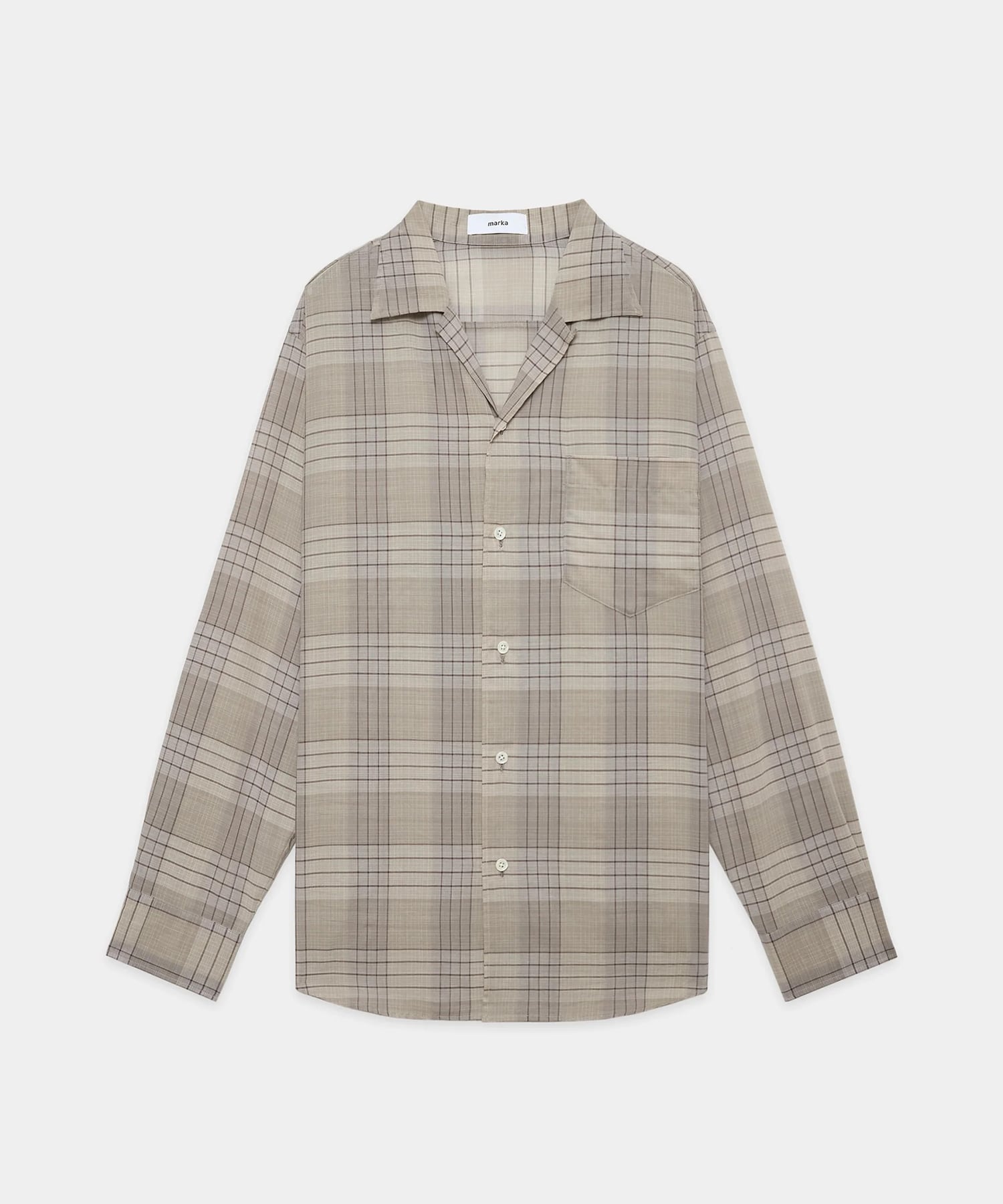 オーガニックコットン強撚チェックローン / オープンカラーL/Sシャツ