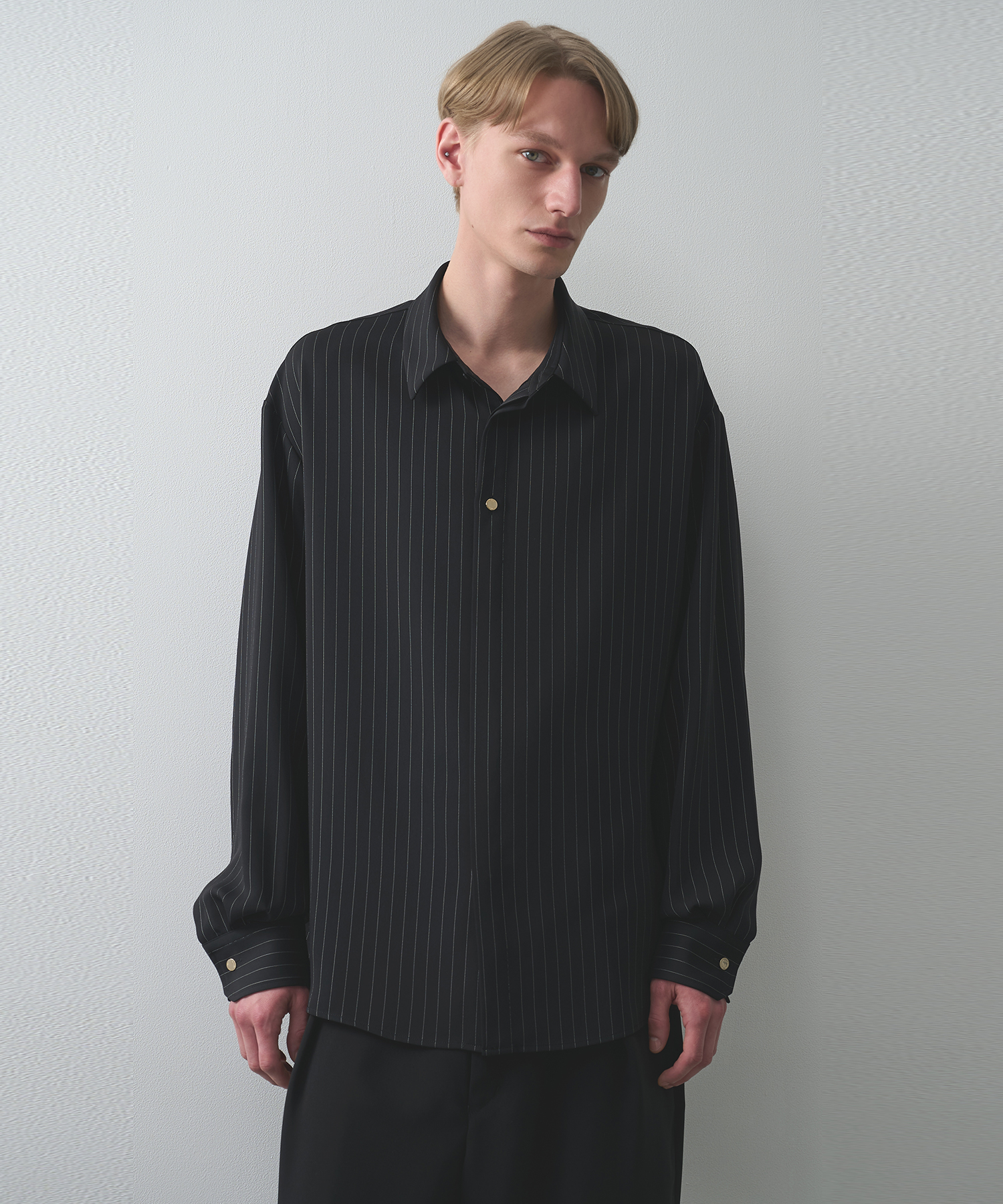 Stripe Double Cloth Chin Tab Long Sleeve Shirt