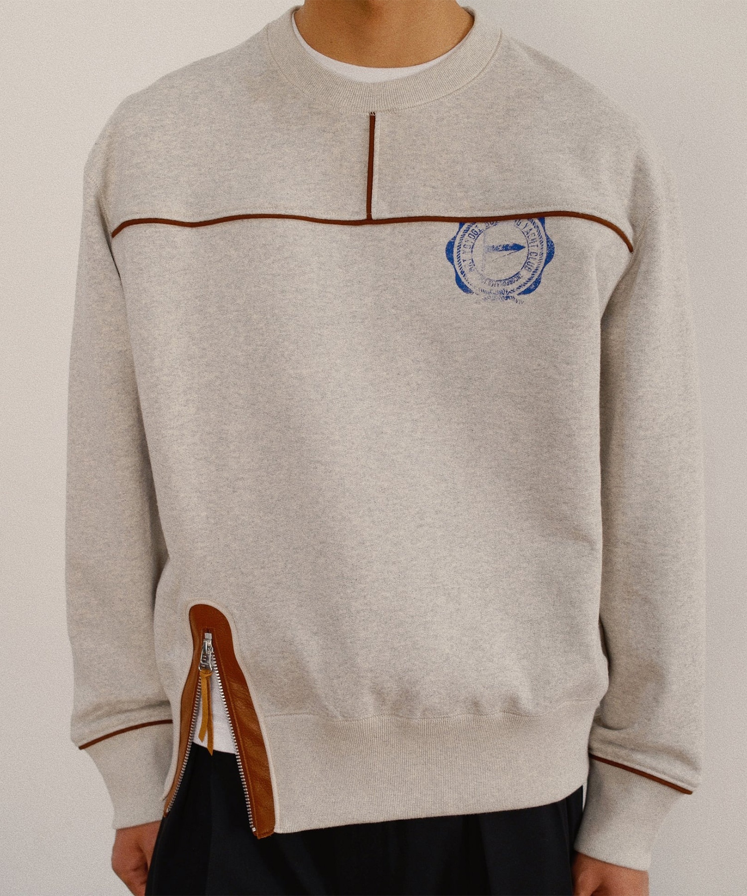 Leather-Trimmed Sweatshirt