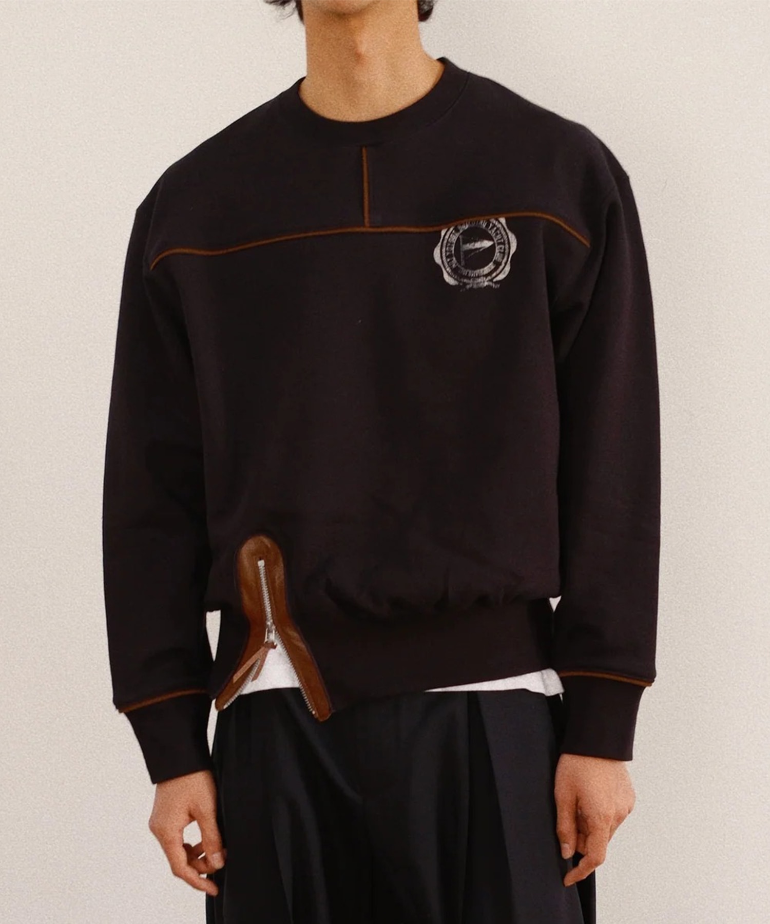 Leather-Trimmed Sweatshirt