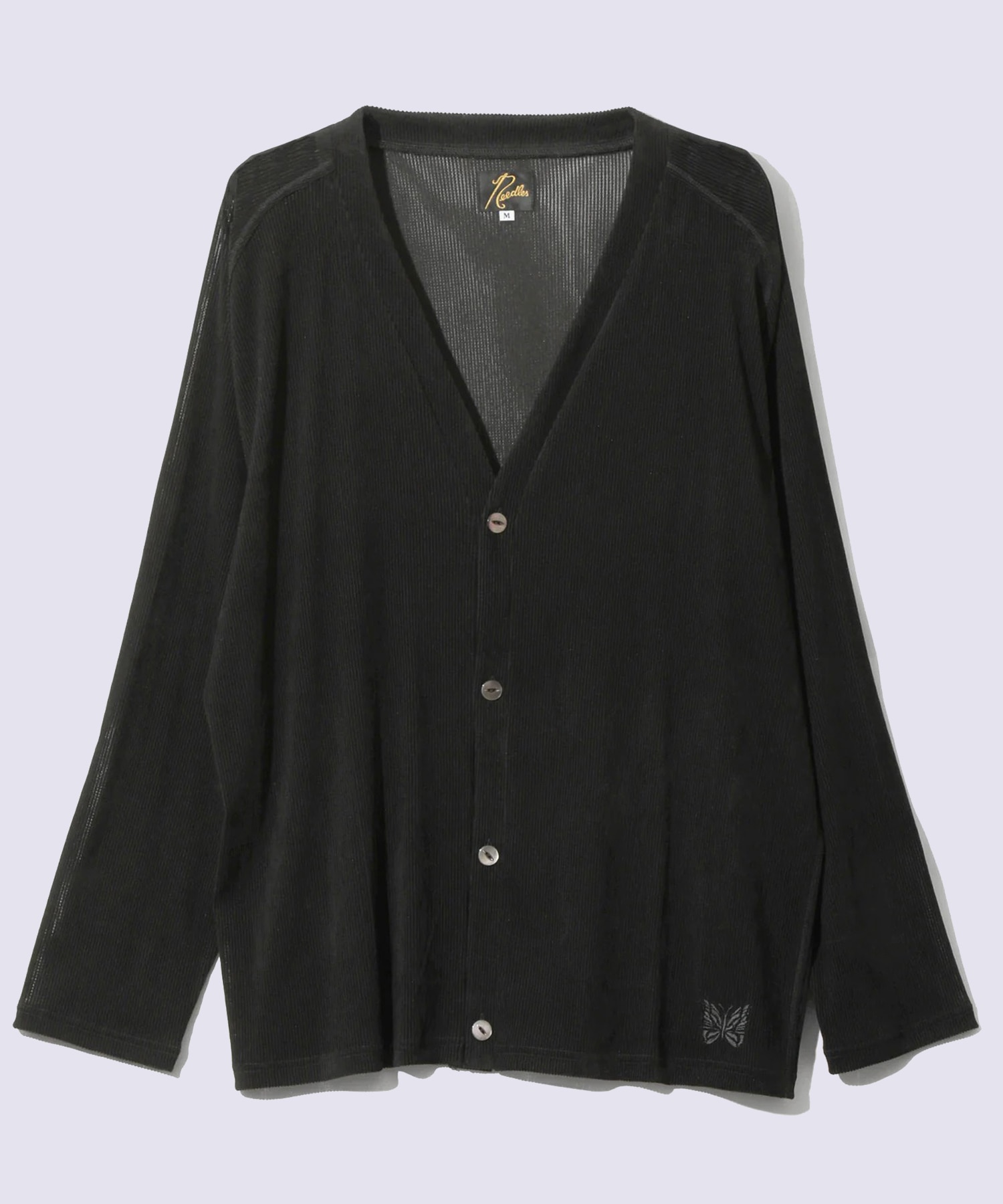 V-Neck Cardigan-Flocked Stripe Lace