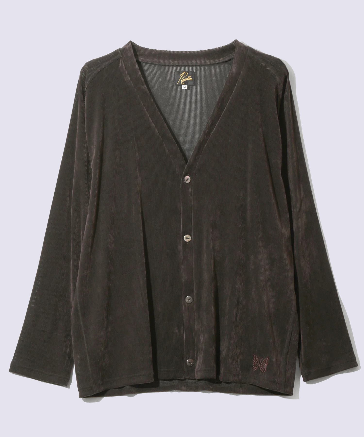 V-Neck Cardigan-Flocked Stripe Lace