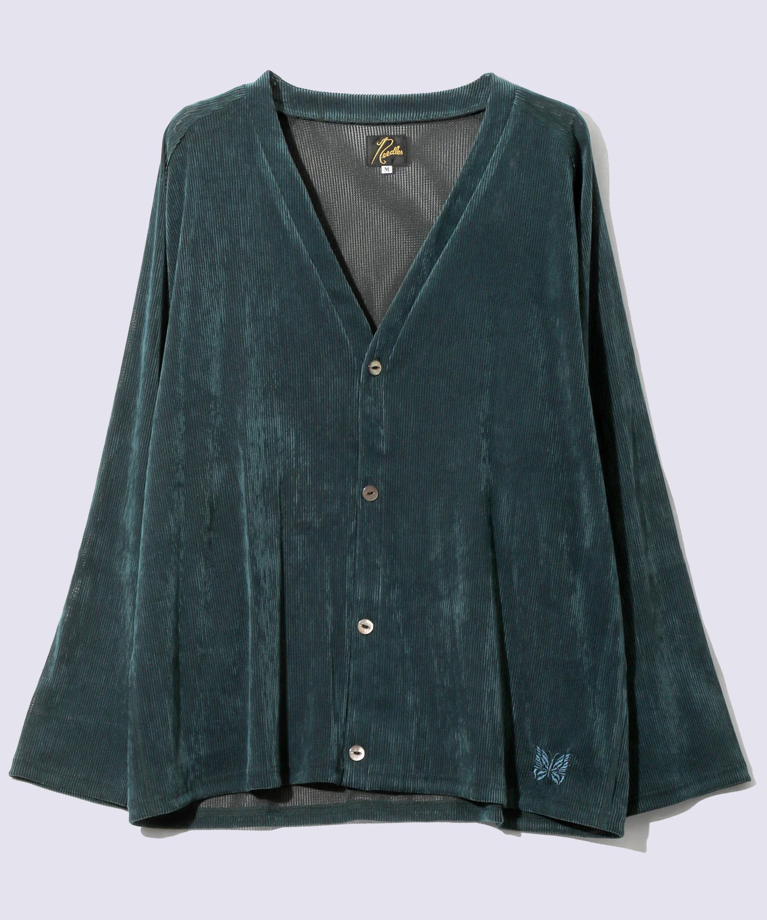 V-Neck Cardigan-Flocked Stripe Lace