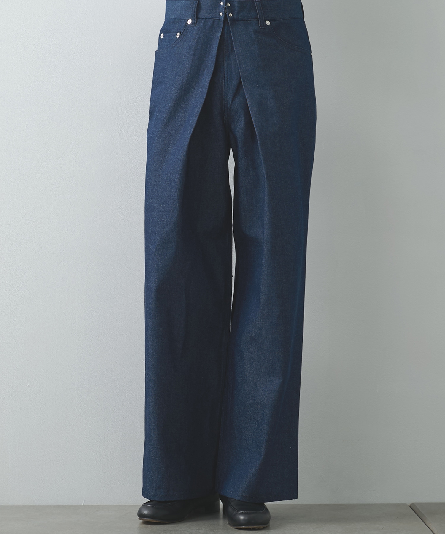 RIGID DENIM WIDE PANTS (SHORT LENGTH)