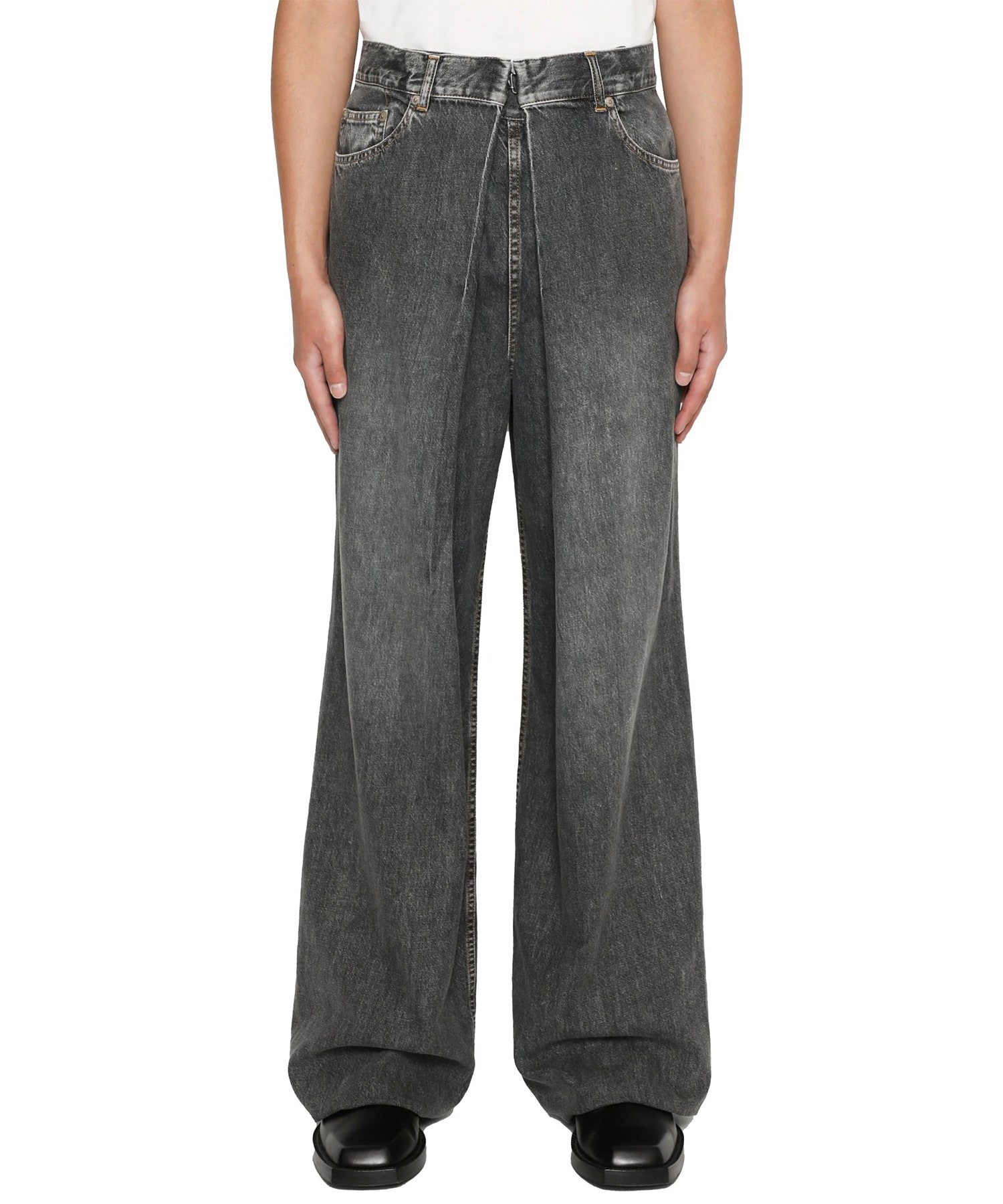 WASHED DENIM WIDE PANTS (SHORT LENGTH)