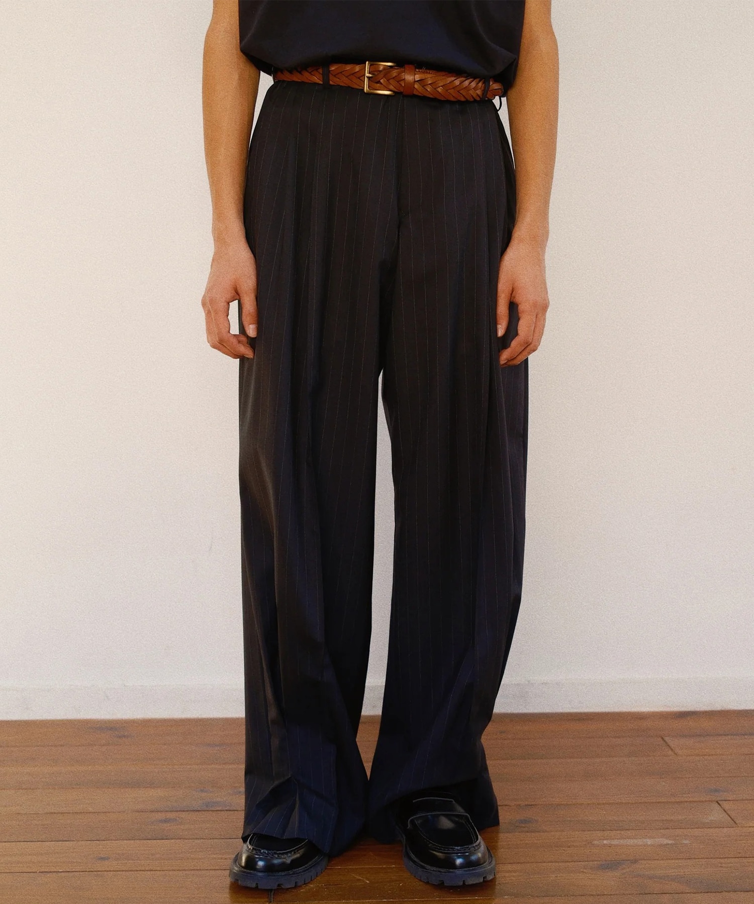 Pleated Stripe Summer Wool Pants