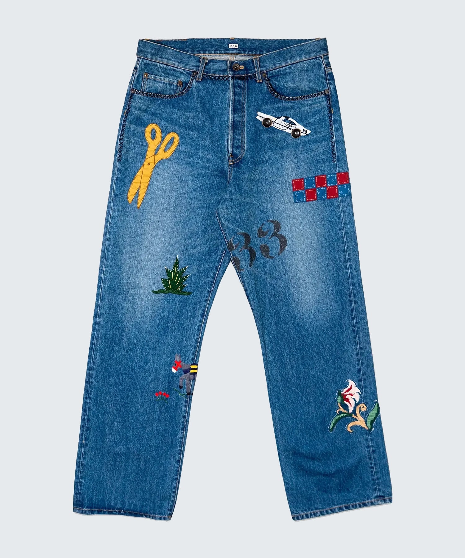 Hand-Embroidered Denim Pants