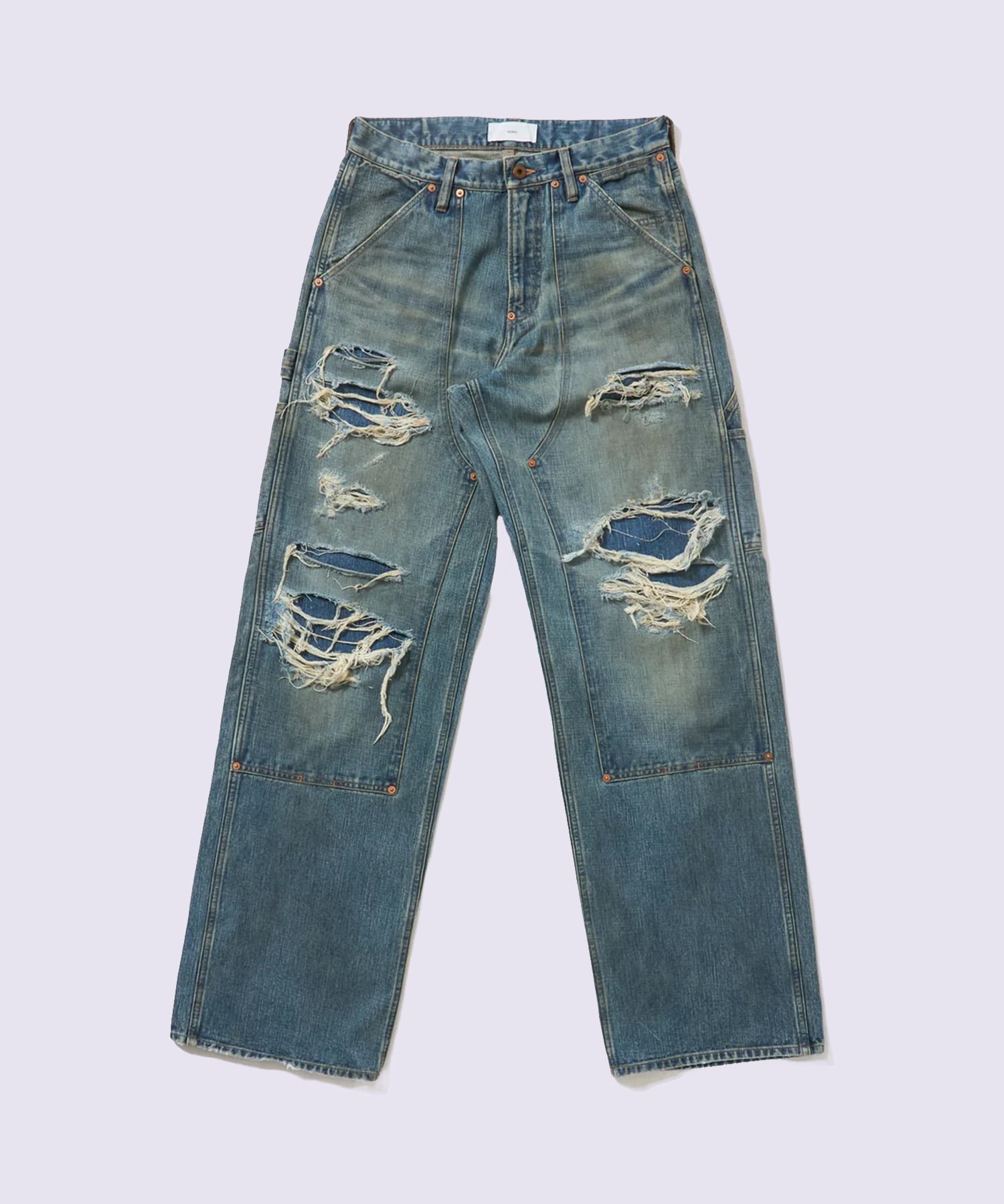 DESTRESSED MODERN DENIM DOUBLE KNEE CUT