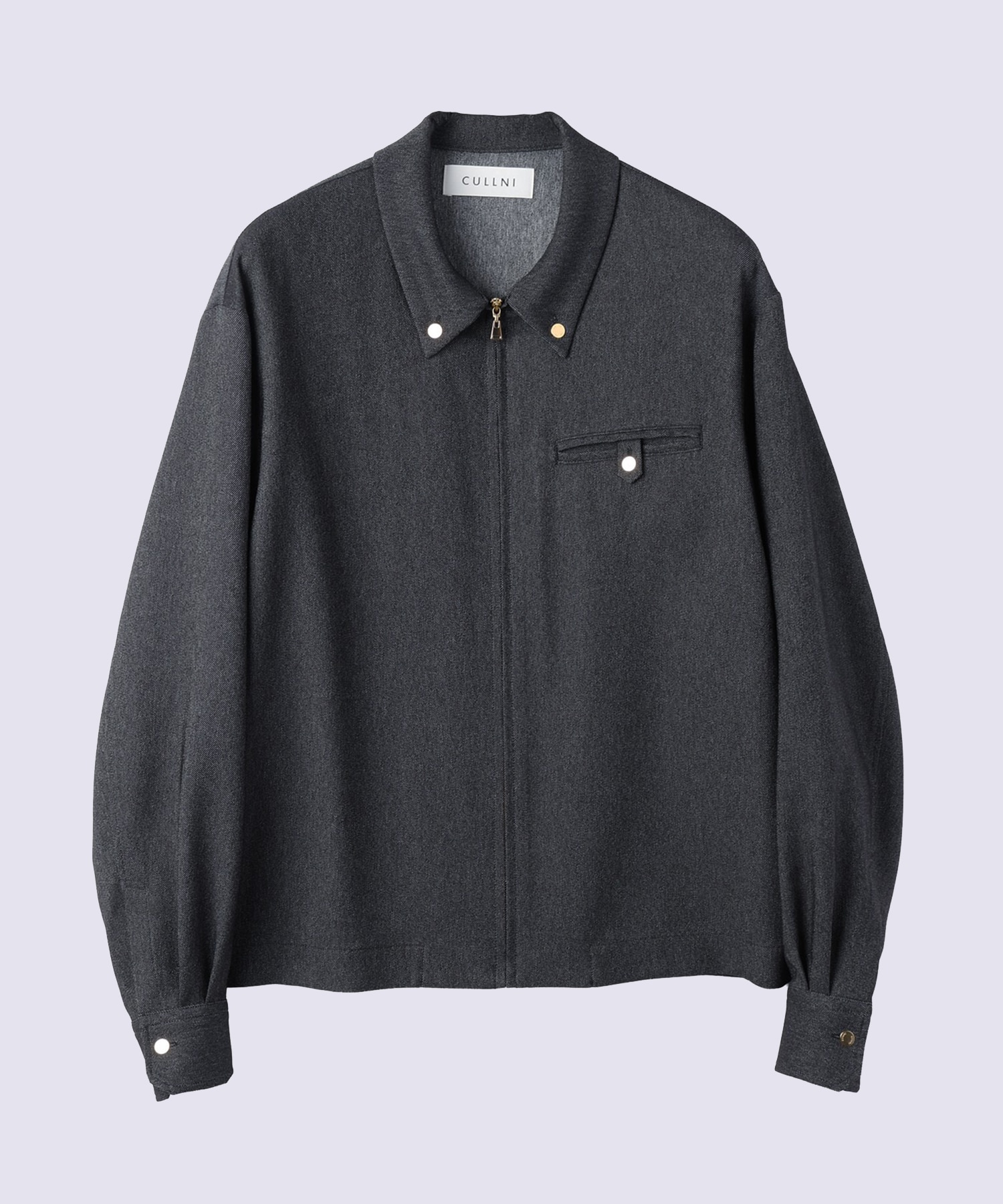 Faux Denim Button-Tab Pocket Zip Up Shirt