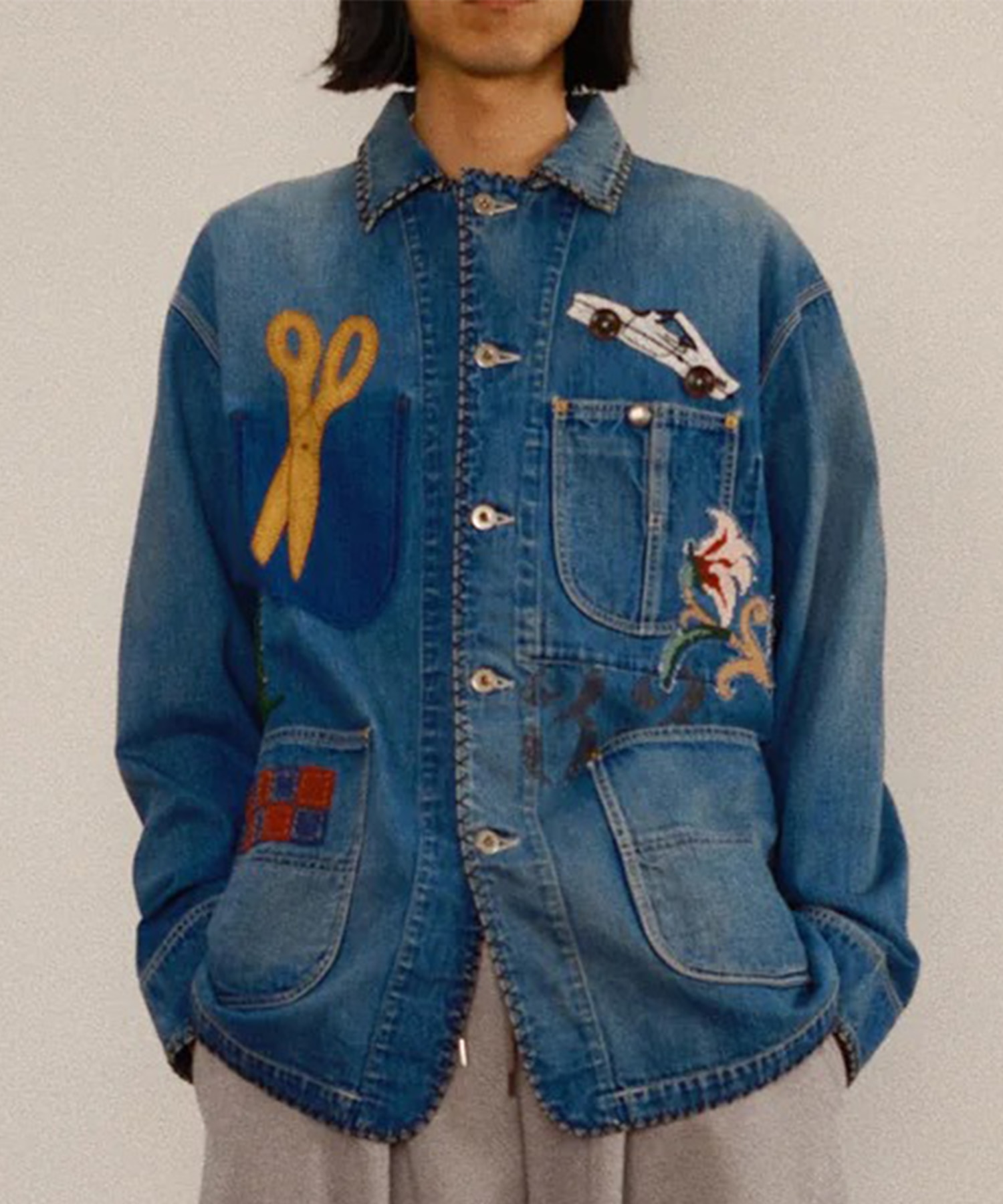 Hand-Embroidered Denim Coverall