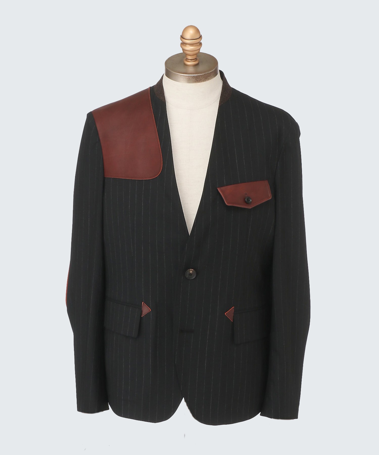 Leather-Patch No-Collar Jacket