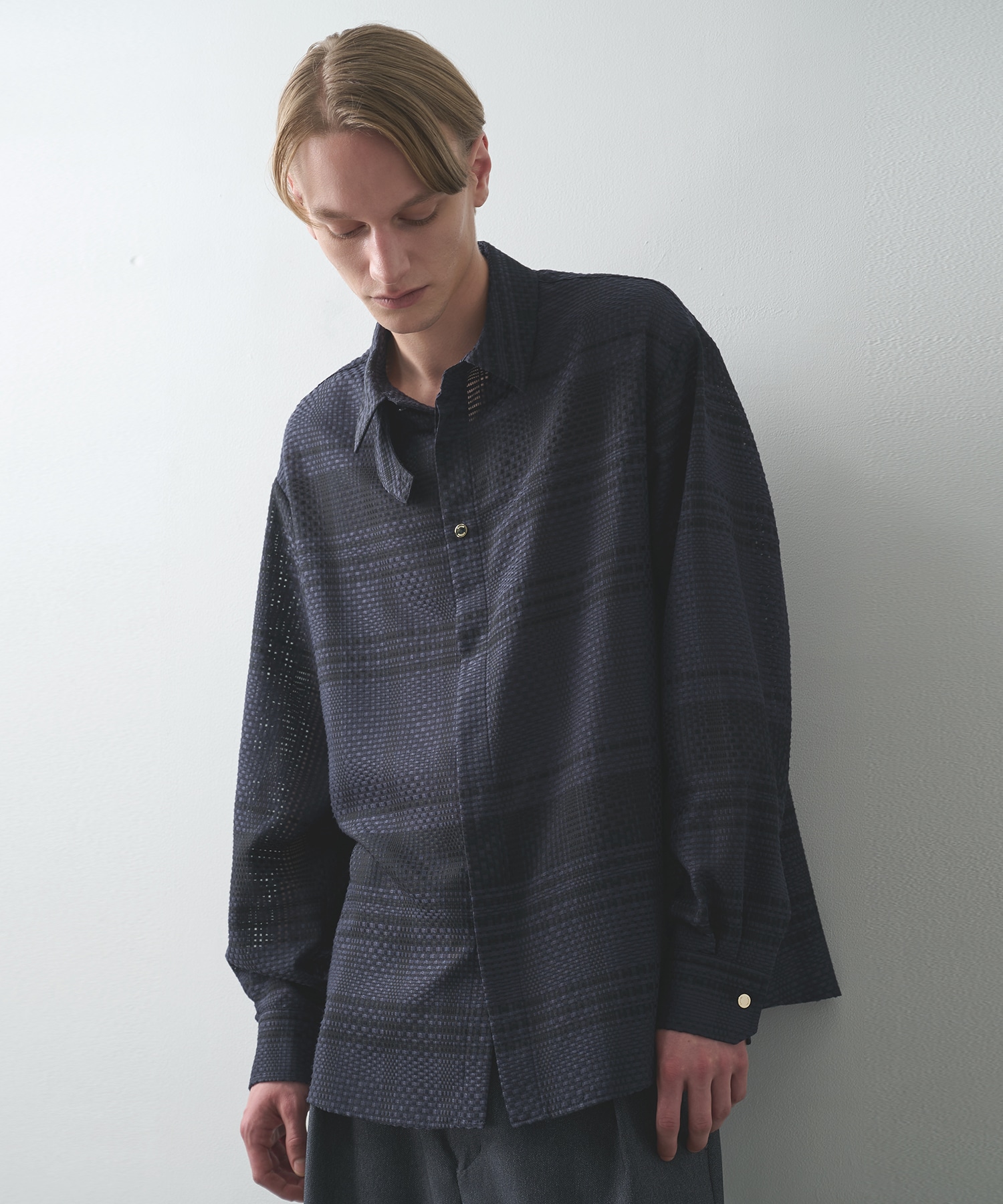 Sheer Tile Check Chin Tab Shirt