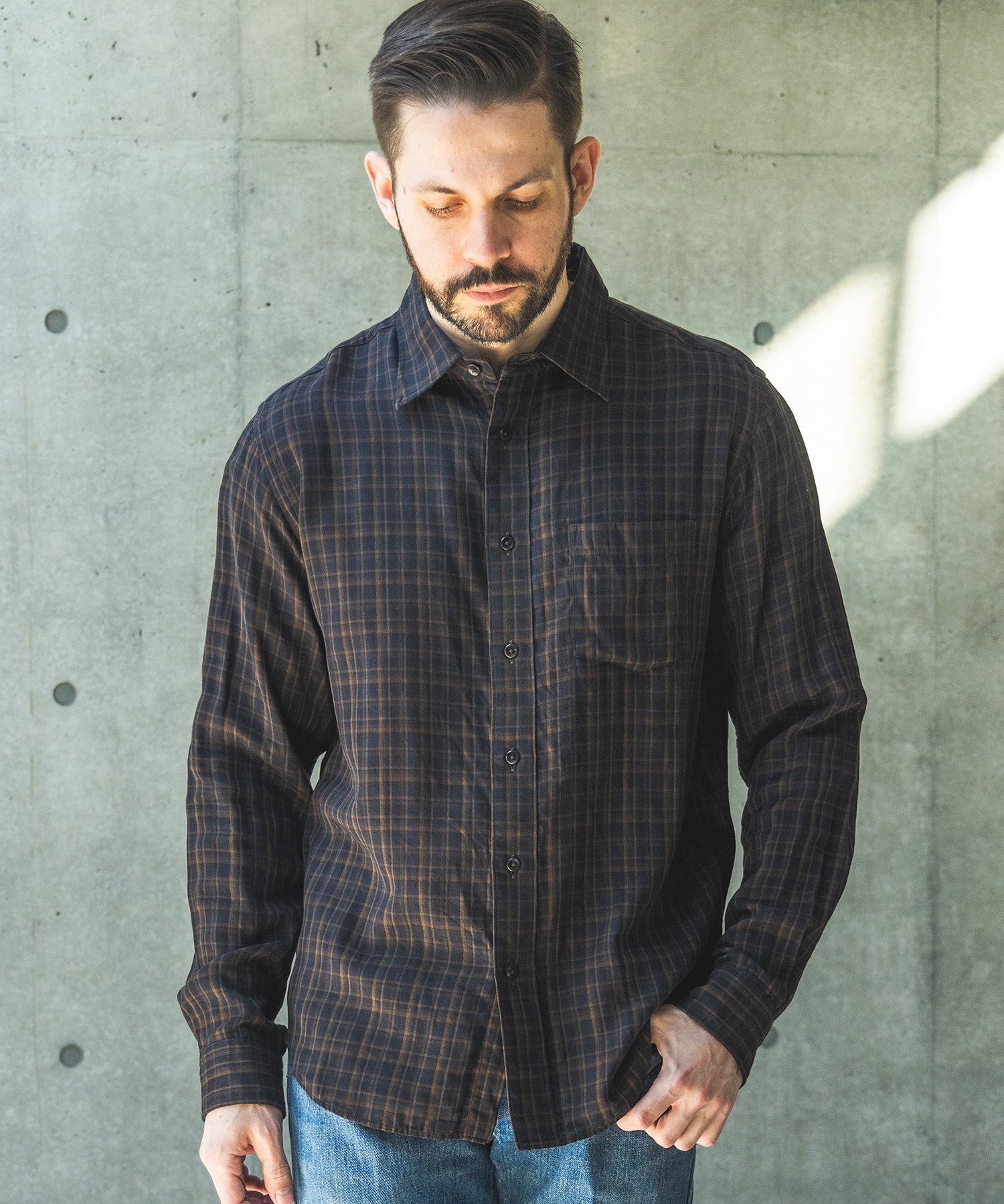 DOUBLE GAUZE MADRAS CHECK /REGULAR COLLAR SHIRT