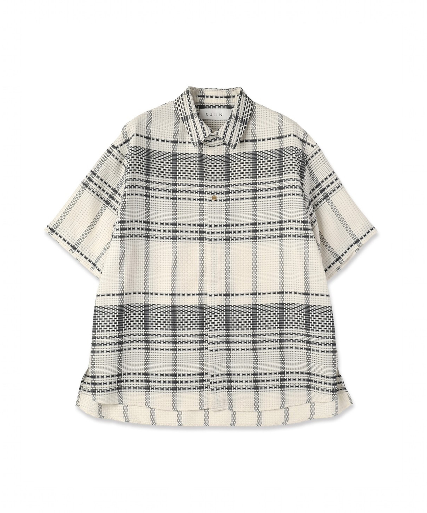 Sheer Tile Check Chin Tab Short Sleeve Shirt