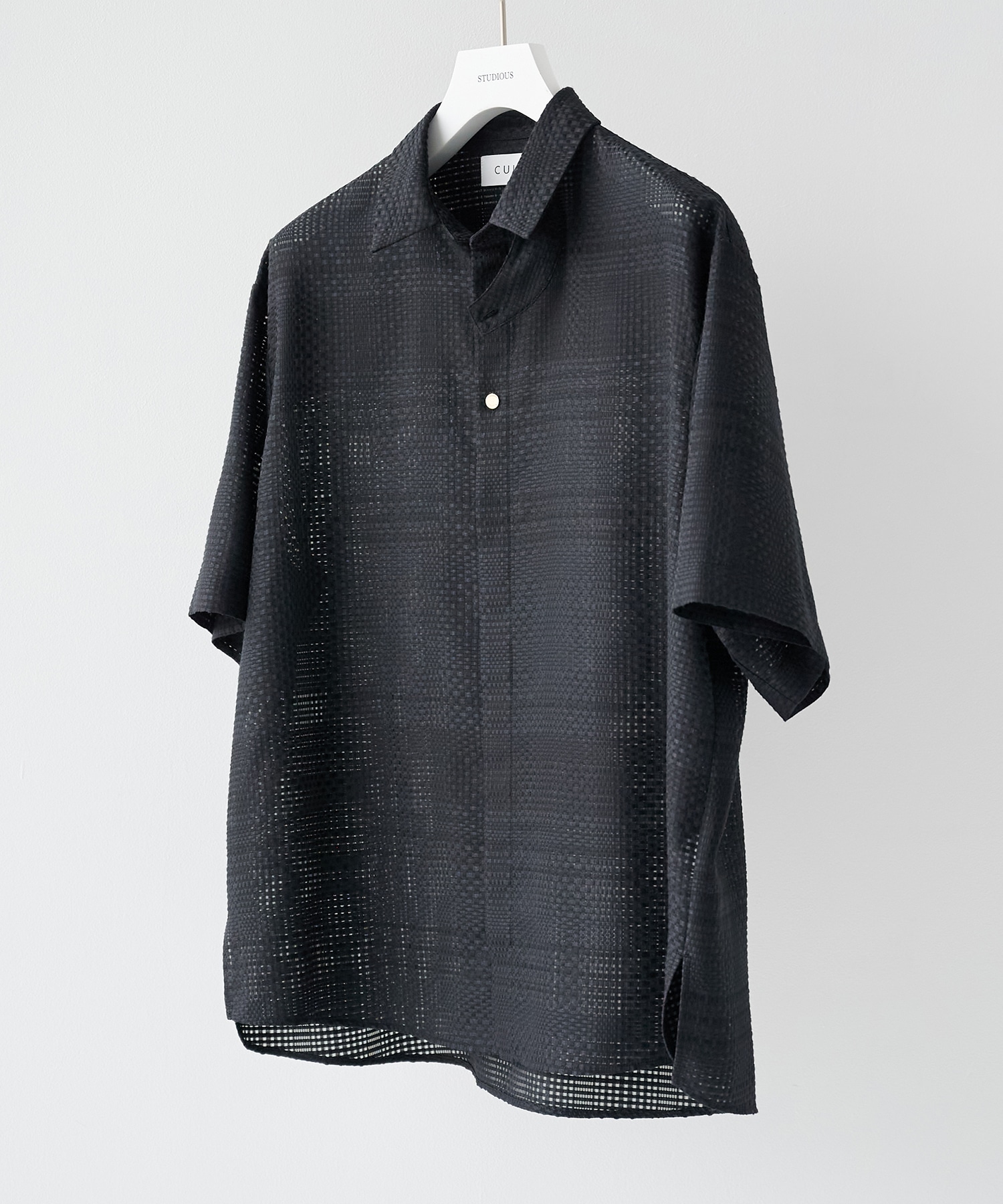 Sheer Tile Check Chin Tab Short Sleeve Shirt